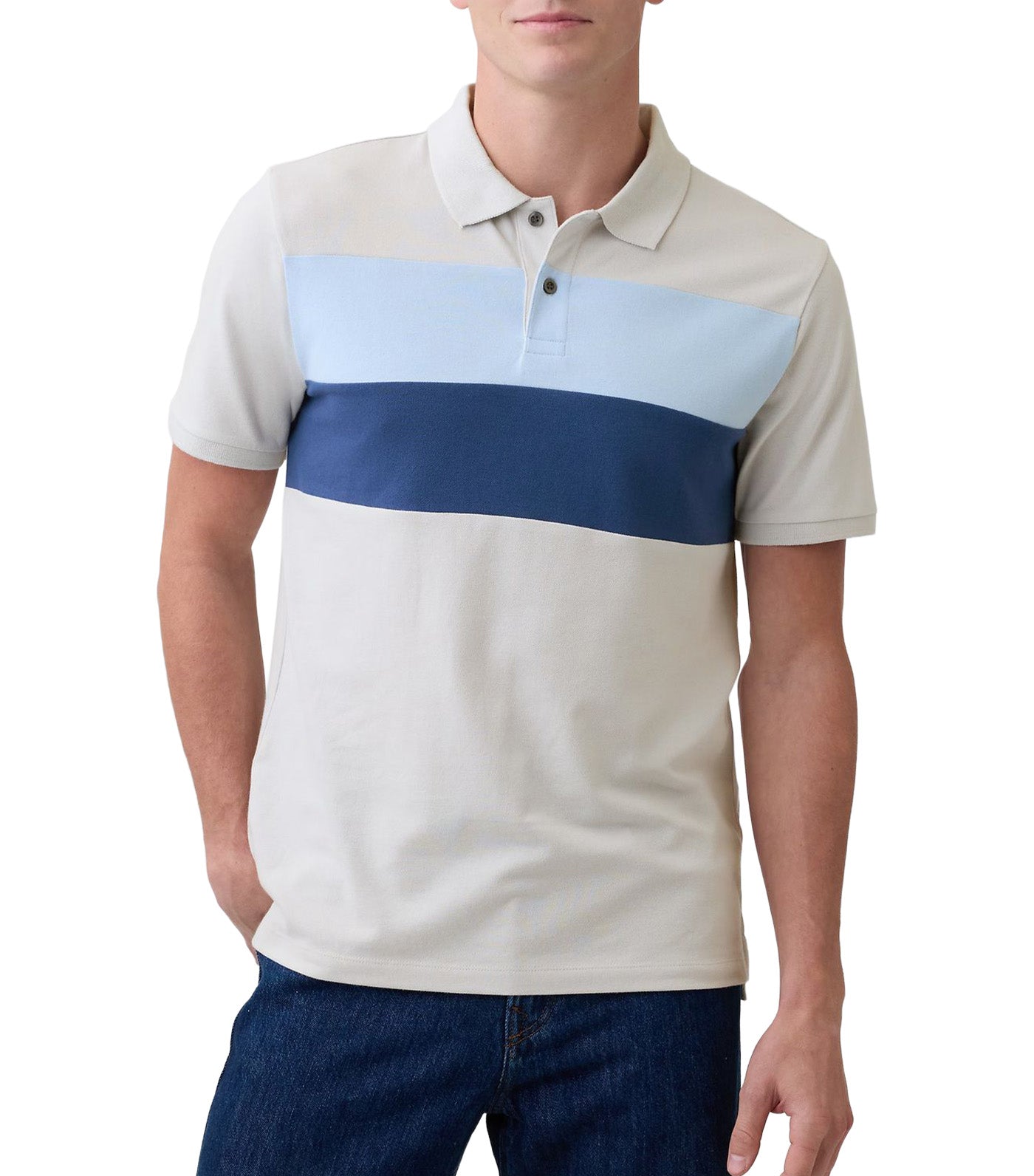 GAP Colorblock Stretch Pique Polo Shirt Trek Gray