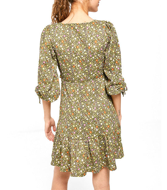 Short Ruffle Printed Dress Khaki