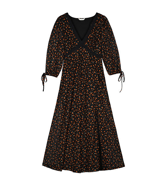 Abito Midi Springfield A Maniche Lunghe Con Pizzo Contrasto E Stampa Floreale - 6