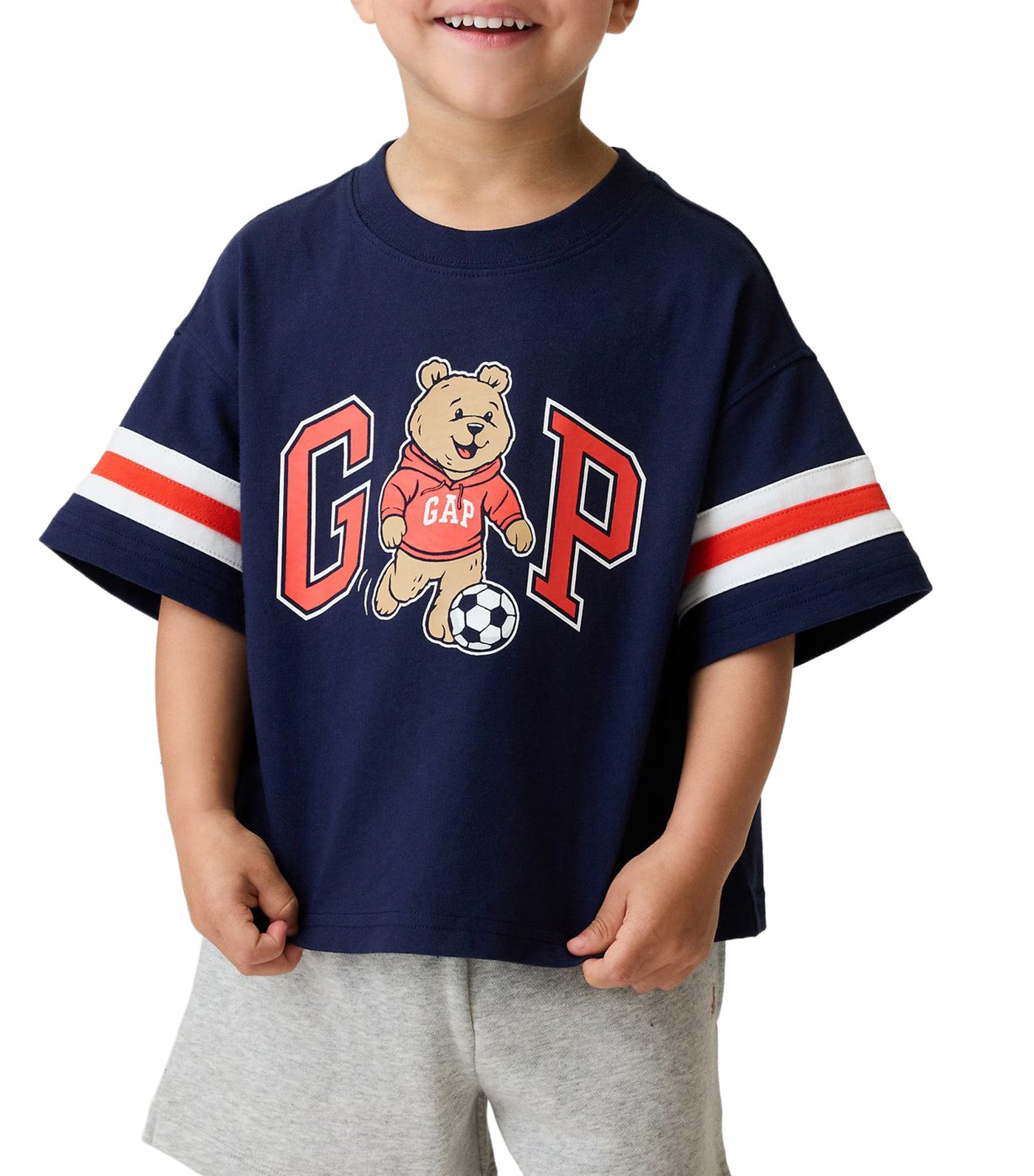 Baby and Toddler Oversized Brannan Bear Varsity Graphic Logo T-Shirt Navy