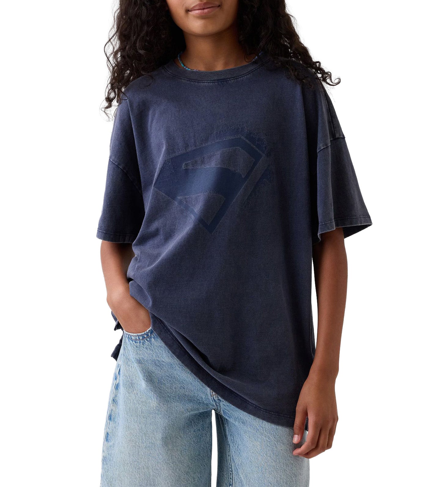 Kids Superman Oversized Tunic T-Shirt Navy