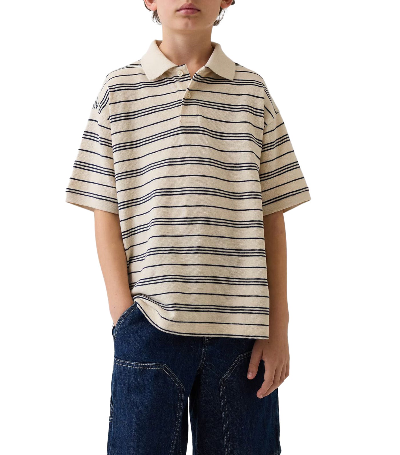 Relaxed Pique Polo Shirt Khaki Stripe