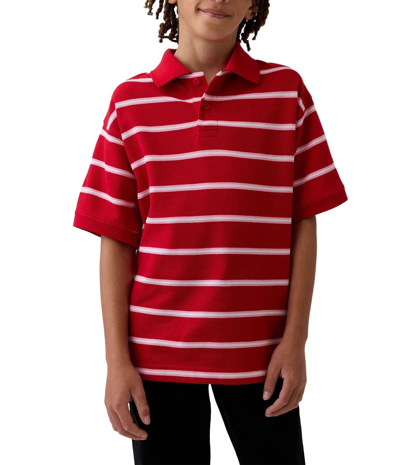 Relaxed Pique Polo Shirt Red Stripe