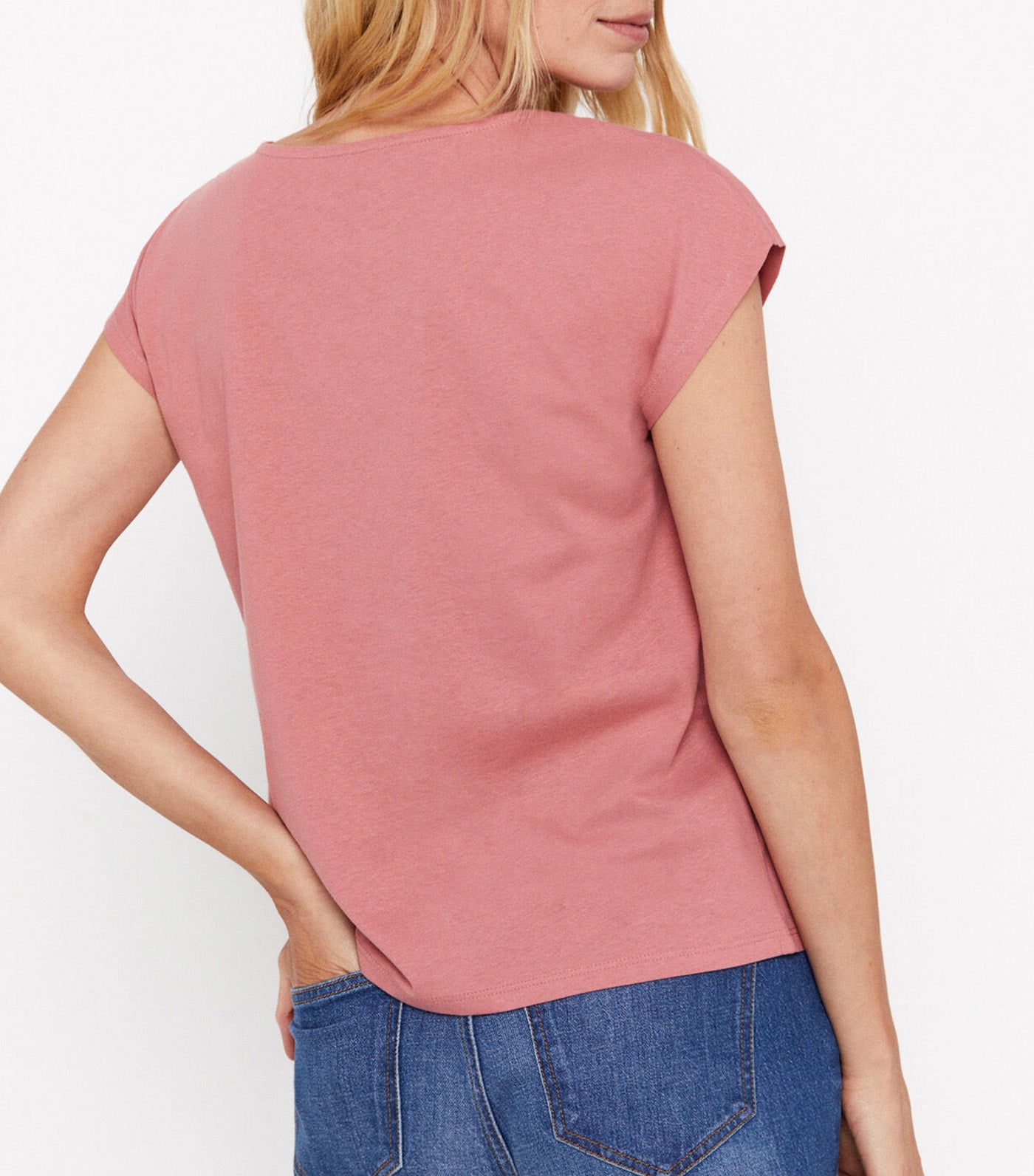 V-Neck T-Shirt with Lace Detail Pink