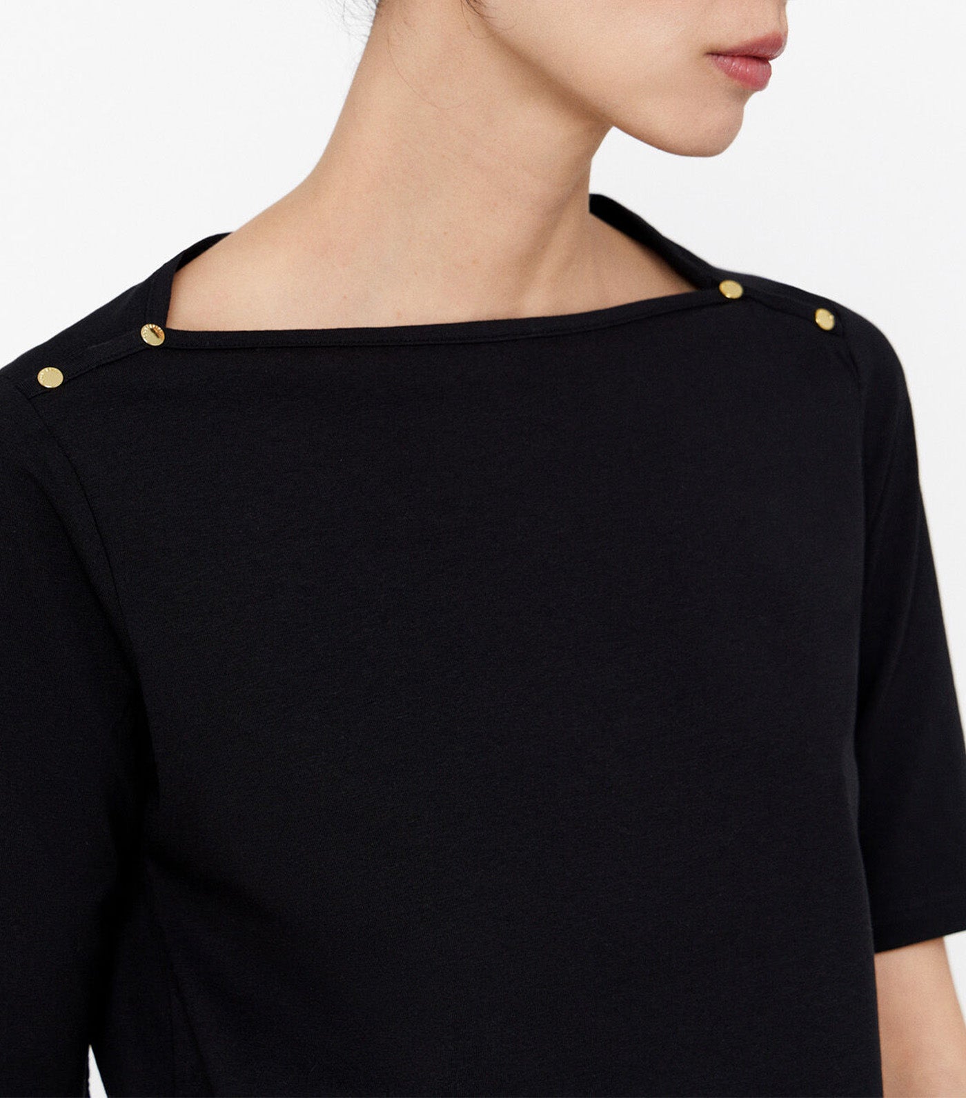 Basic Boat Neckline T-Shirt Black