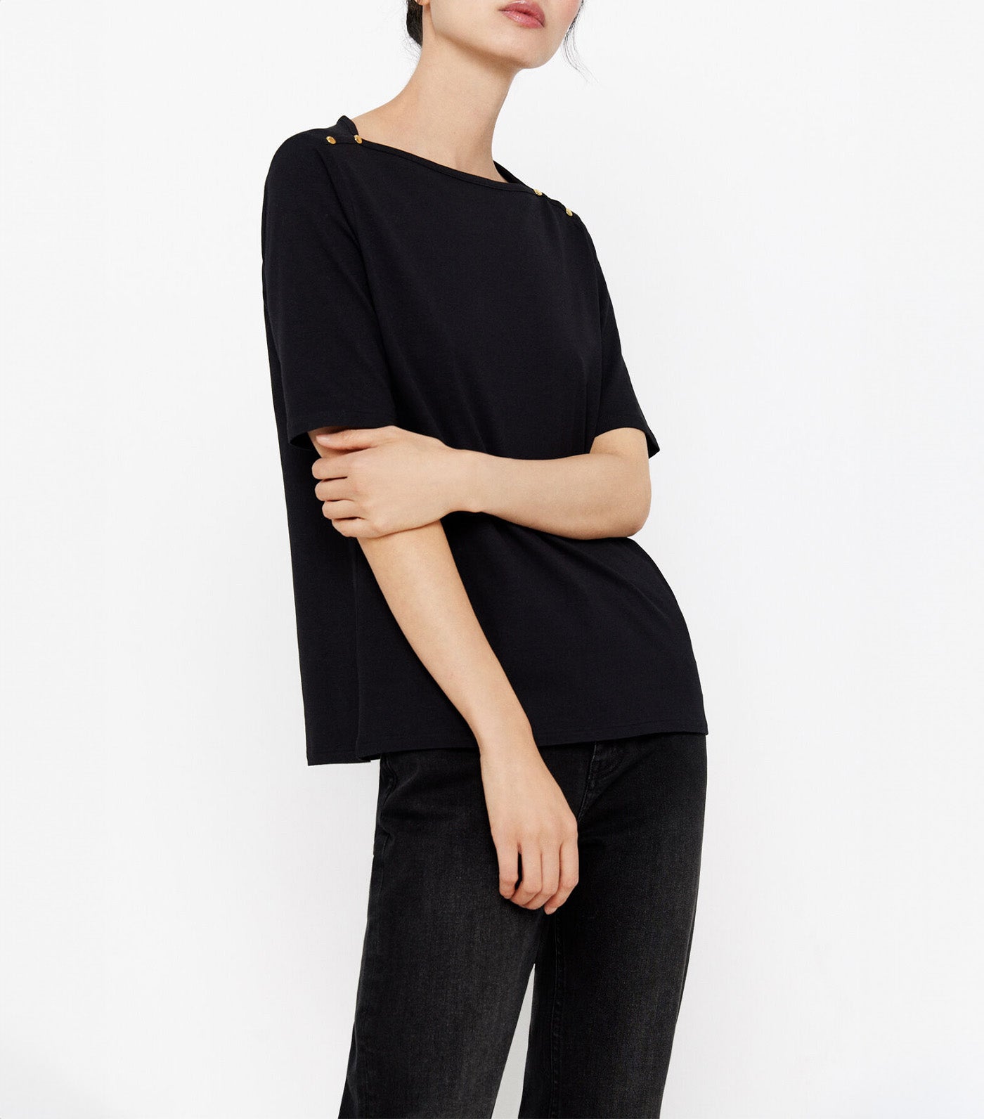 Basic Boat Neckline T-Shirt Black