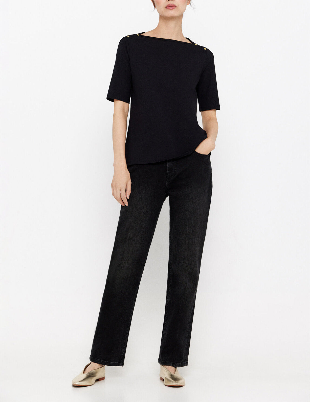 Basic Boat Neckline T-Shirt Black