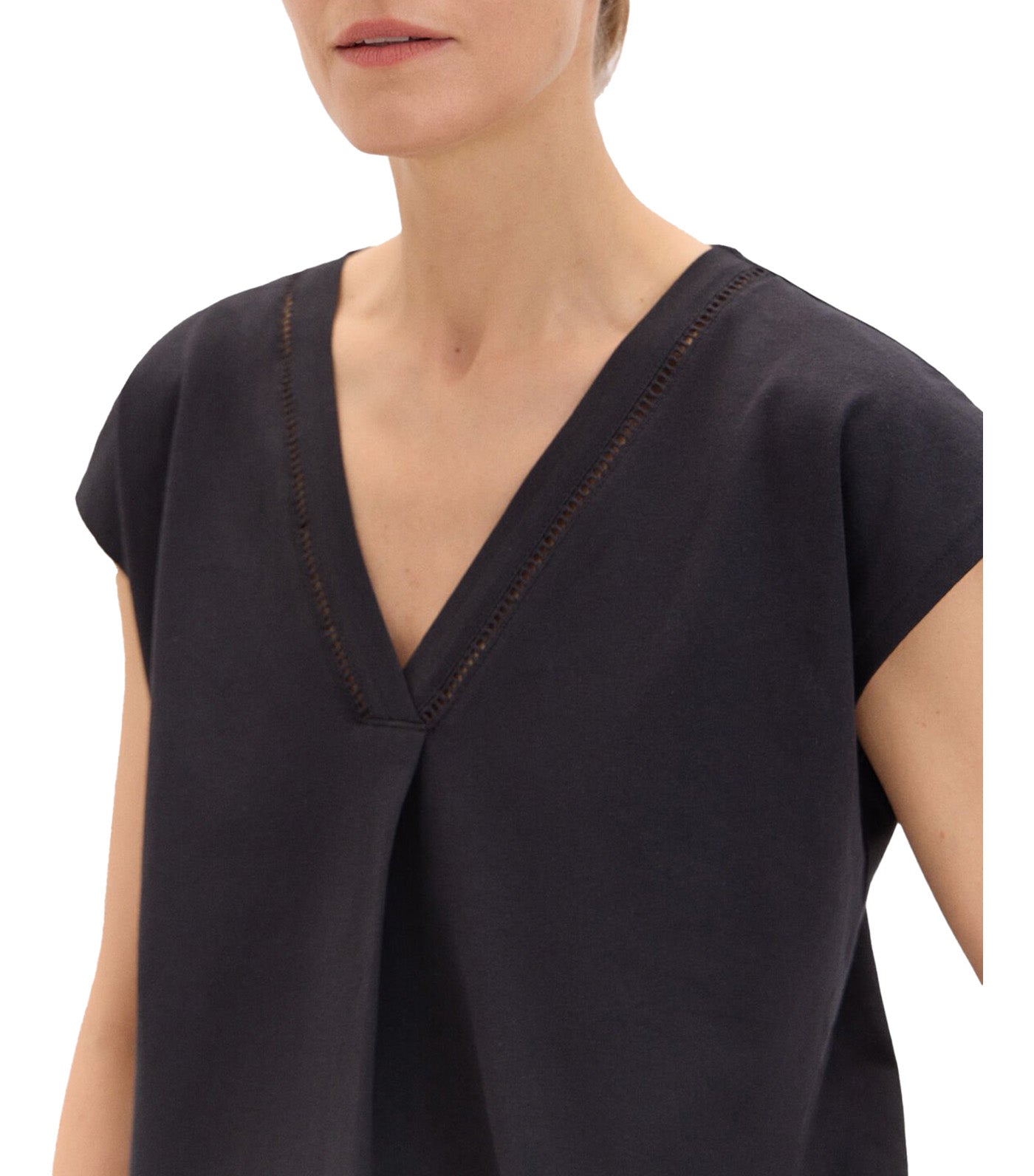 V-Neck T-Shirt with Lace Detail Black