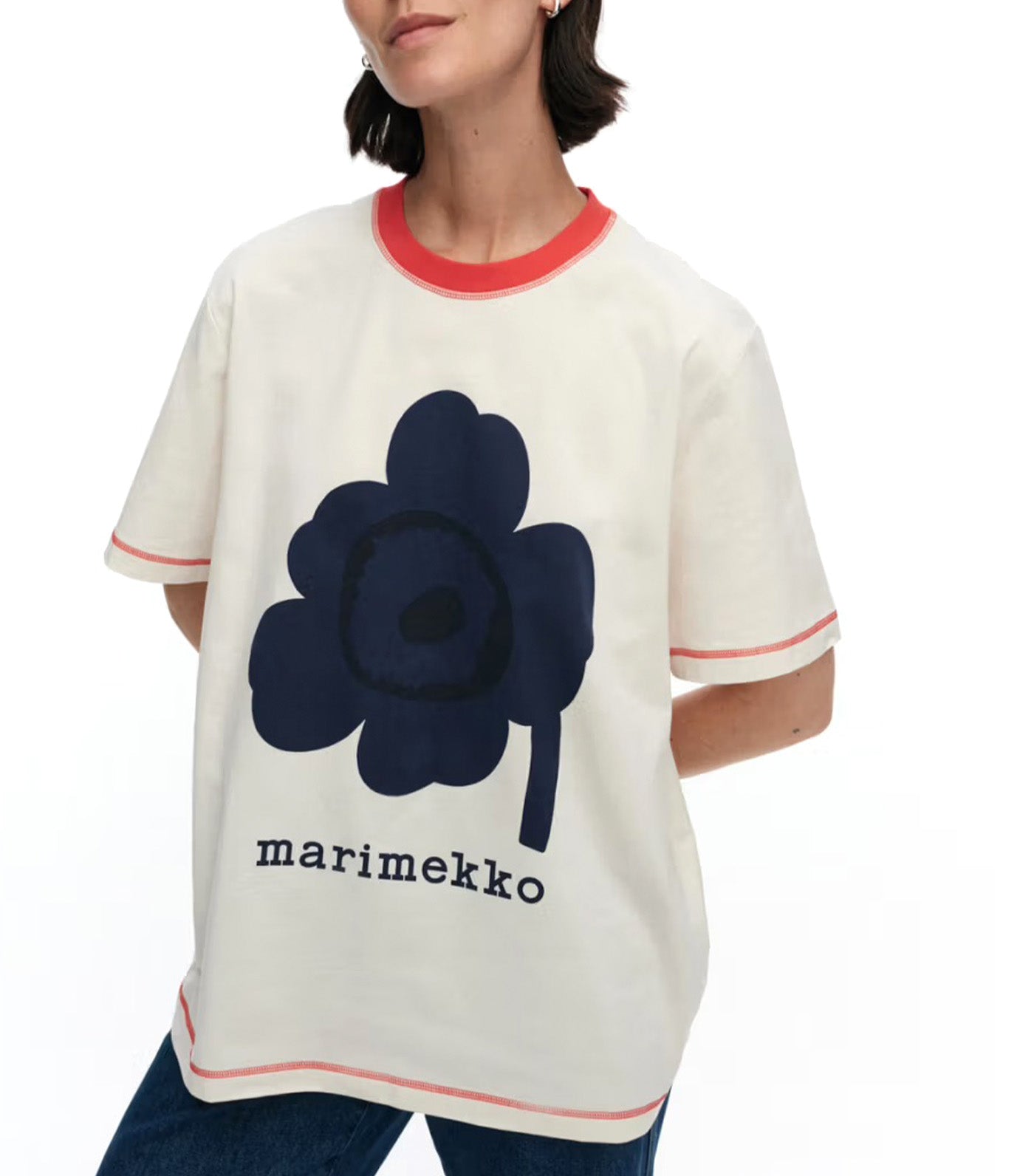 Tarttua Unikko Placement Kioski T-Shirt Off White/Navy/Red