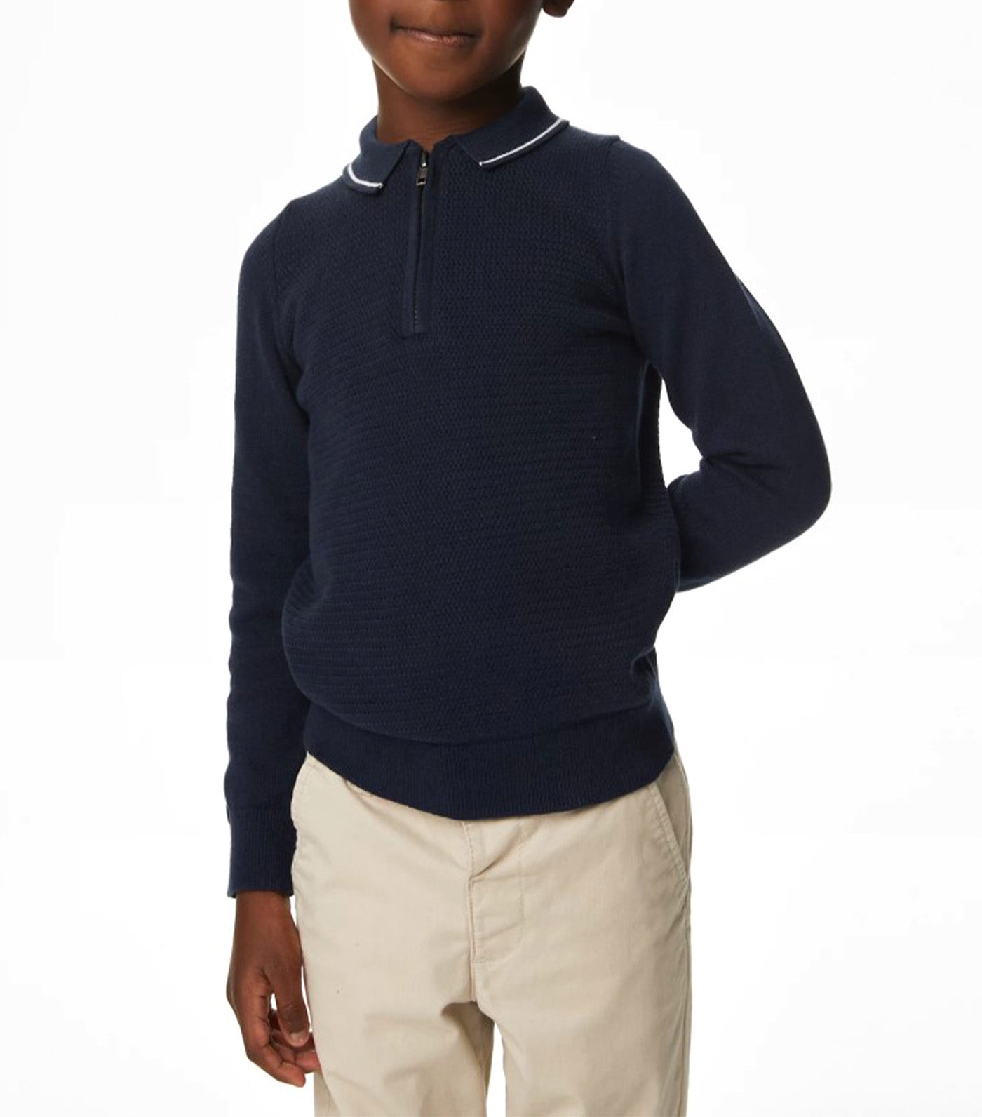 Pure Cotton Knitted Polo Shirt Navy