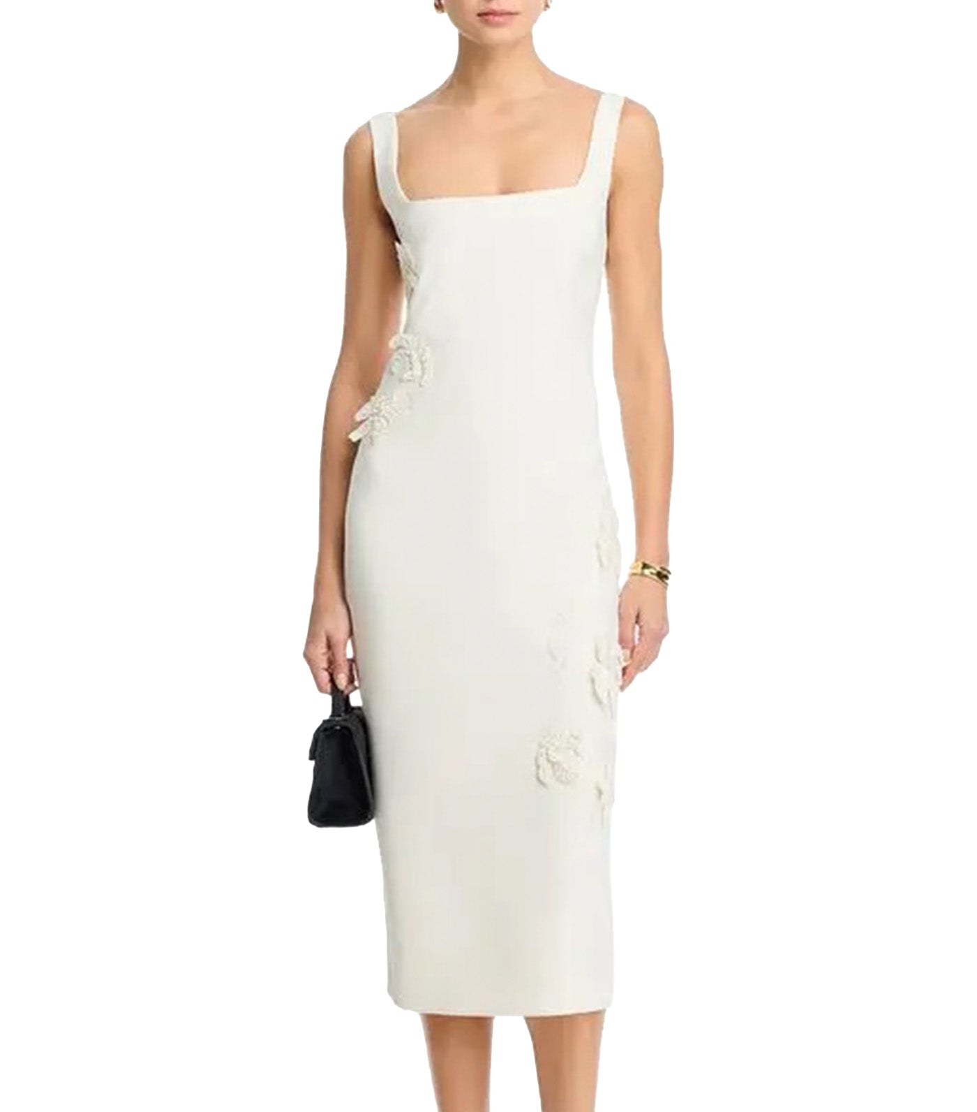 Barrie Floral Appliqué Sleeveless Midi Dress Ivory