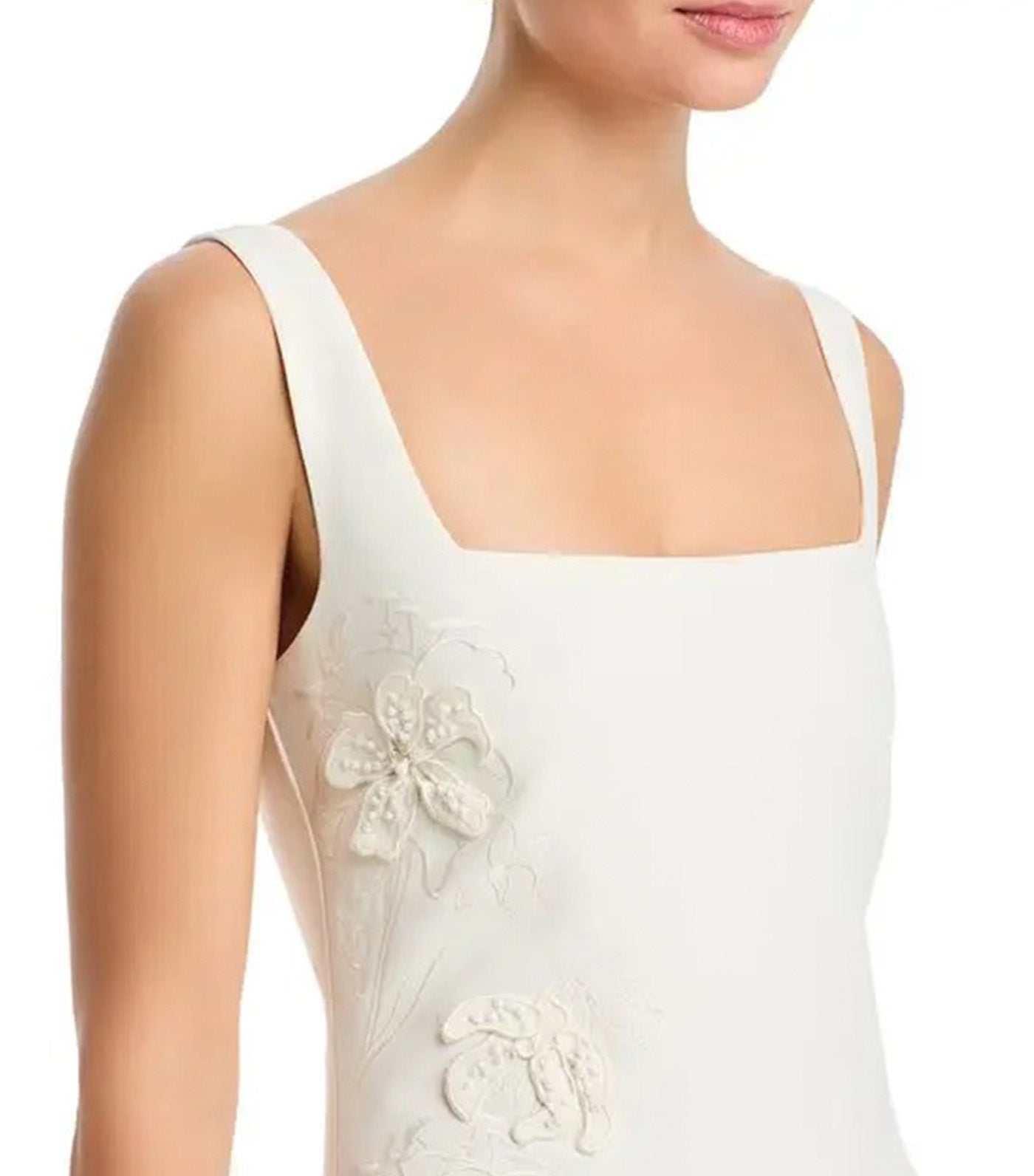 Barrie Floral Appliqué Sleeveless Midi Dress Ivory
