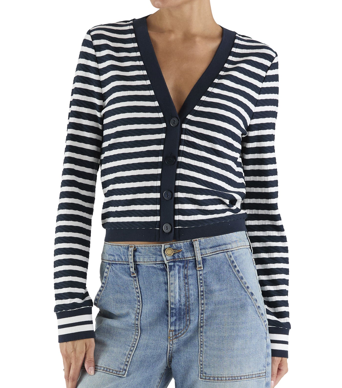 Raven Textured Stripe Button Front Cardigan