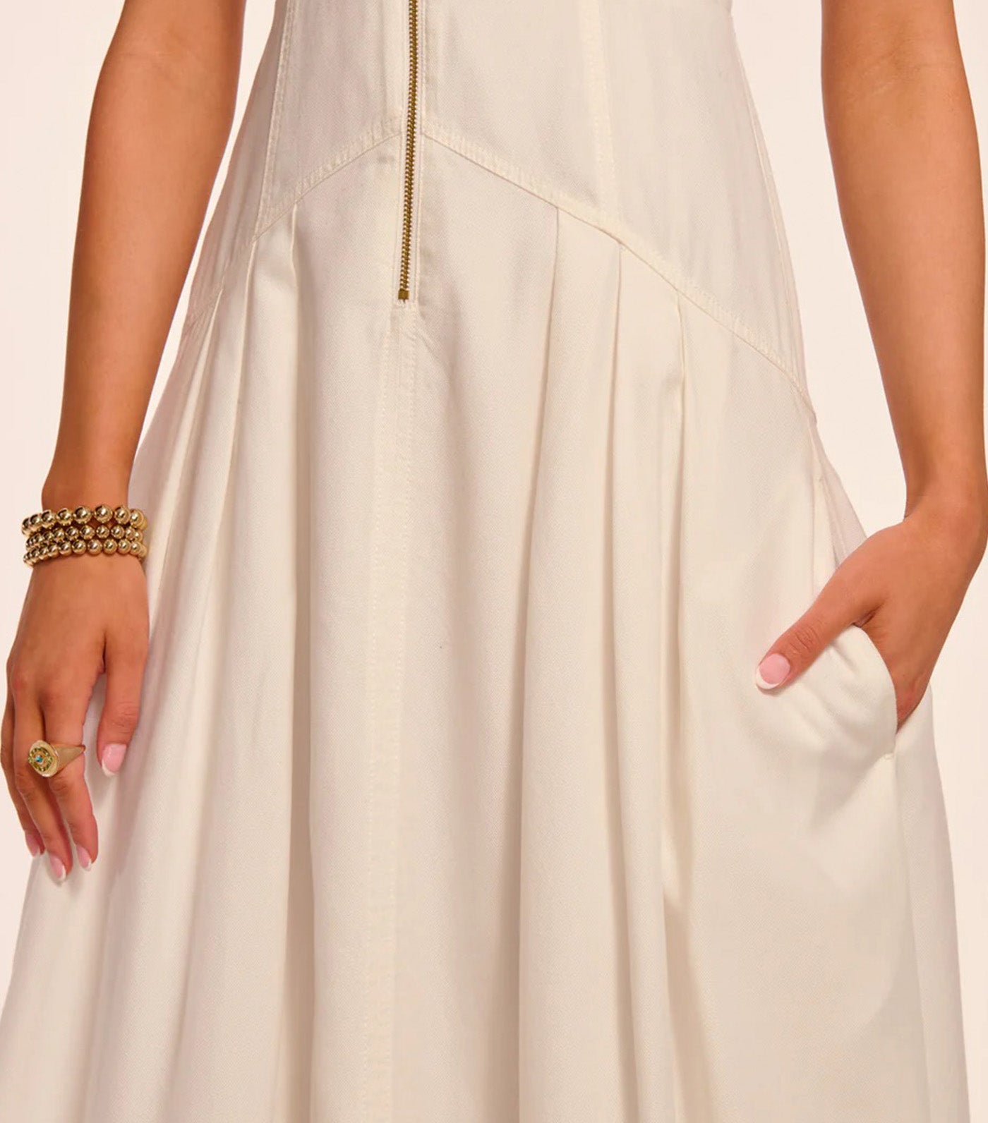 Moira Zip Front Midi Dress Ivory