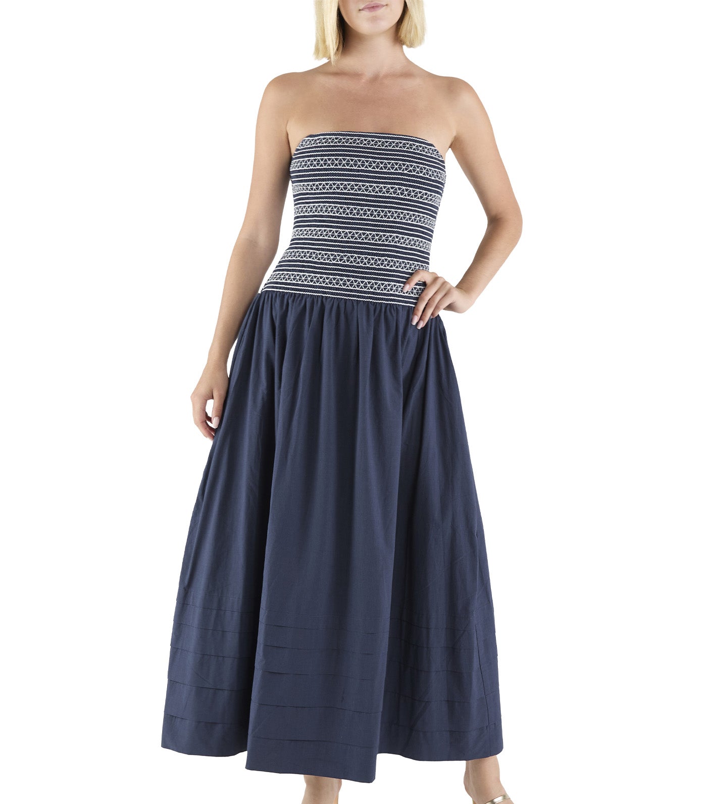 Jace Cotton Poplin Smocked Maxi Dress Navy