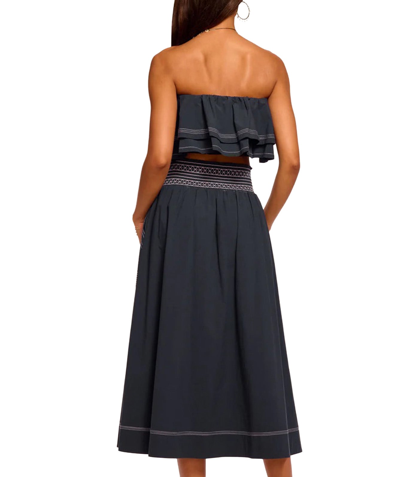Galia Cotton Poplin Smocked Maxi Skirt Navy