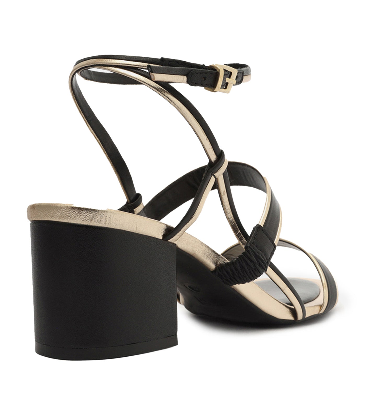 Sandals with Platinum Block Heels Black/Gold