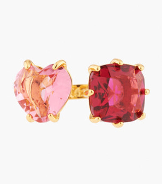 Heart Pink Peach And Red Stone Ring