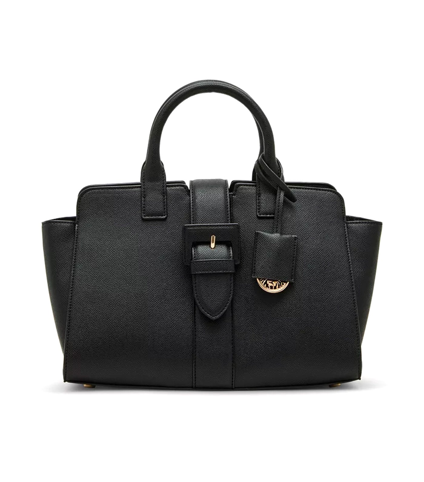 Covered Buckle with Convertible Strap Medium Satchel Bag Black