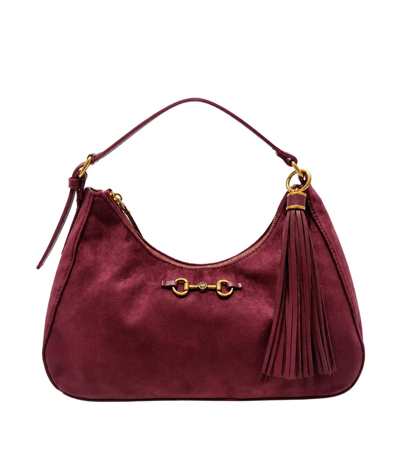 Faux Suede Horsebit Tassel Bag Dark Red