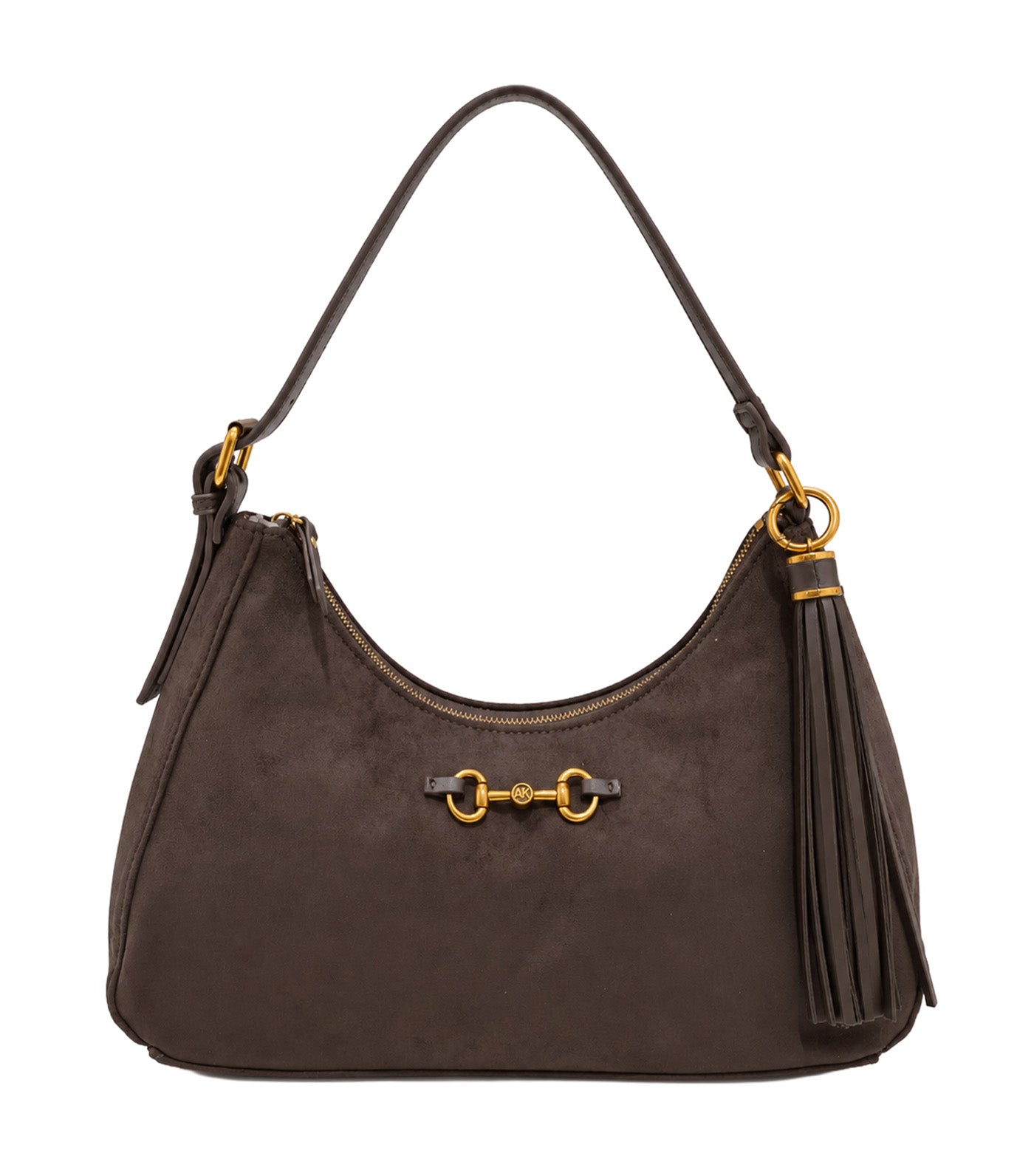 Faux Suede Horsebit Tassel Bag Brown