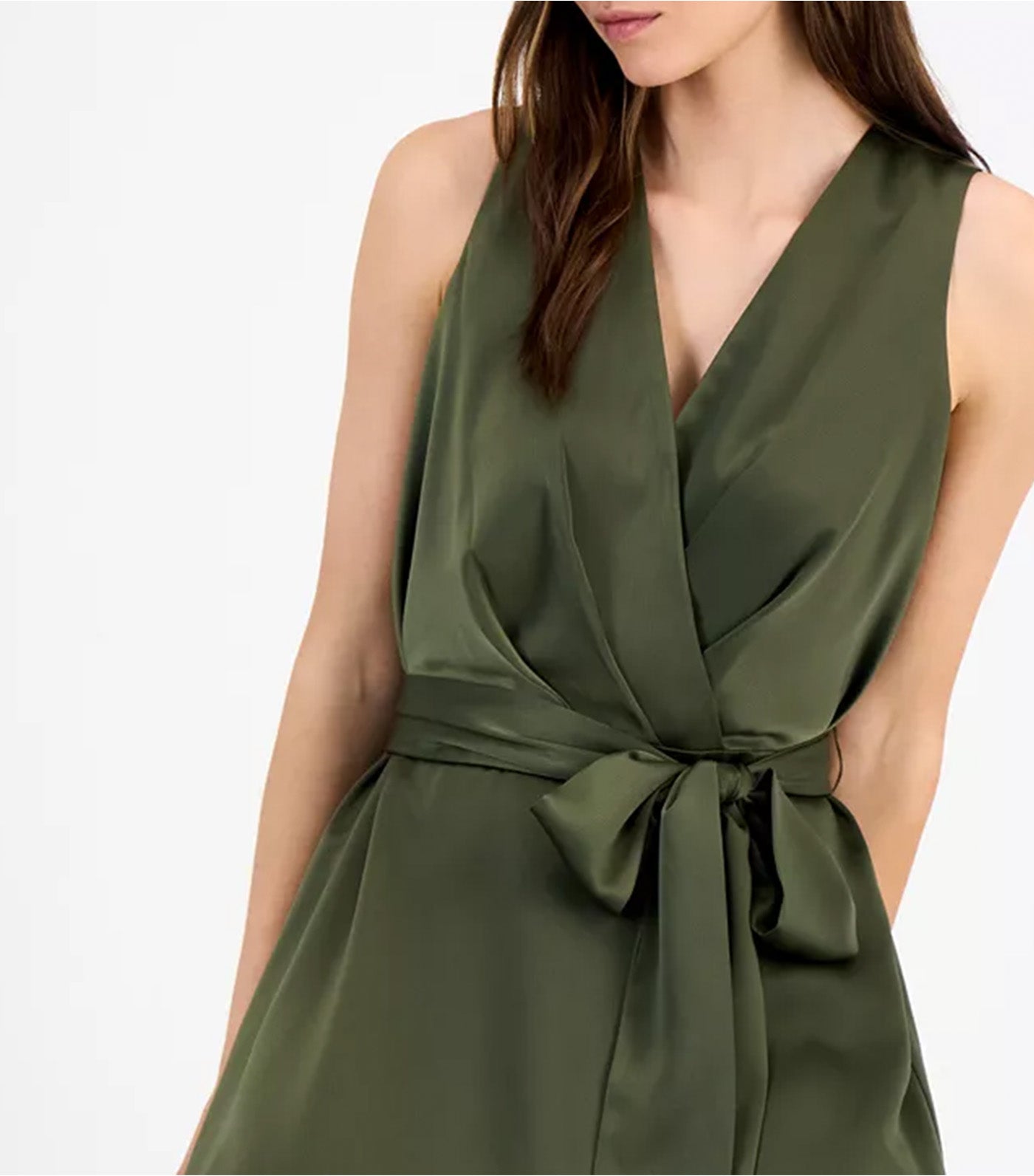 Women's Surplice Handkerchief-Hem Sleeveless Midi Dress Dark Green