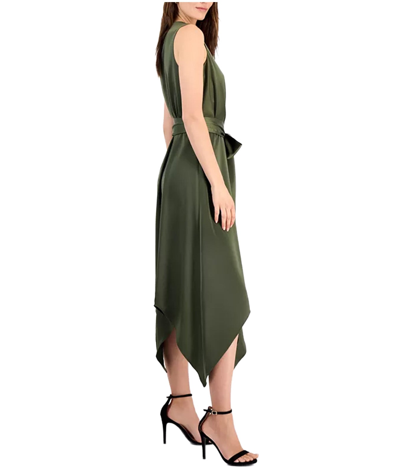 Women's Surplice Handkerchief-Hem Sleeveless Midi Dress Dark Green