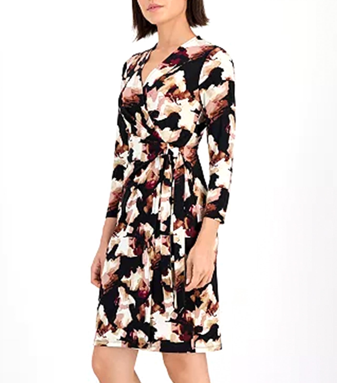 Women's Printed 3/4-Sleeve Wrap Dress Multi