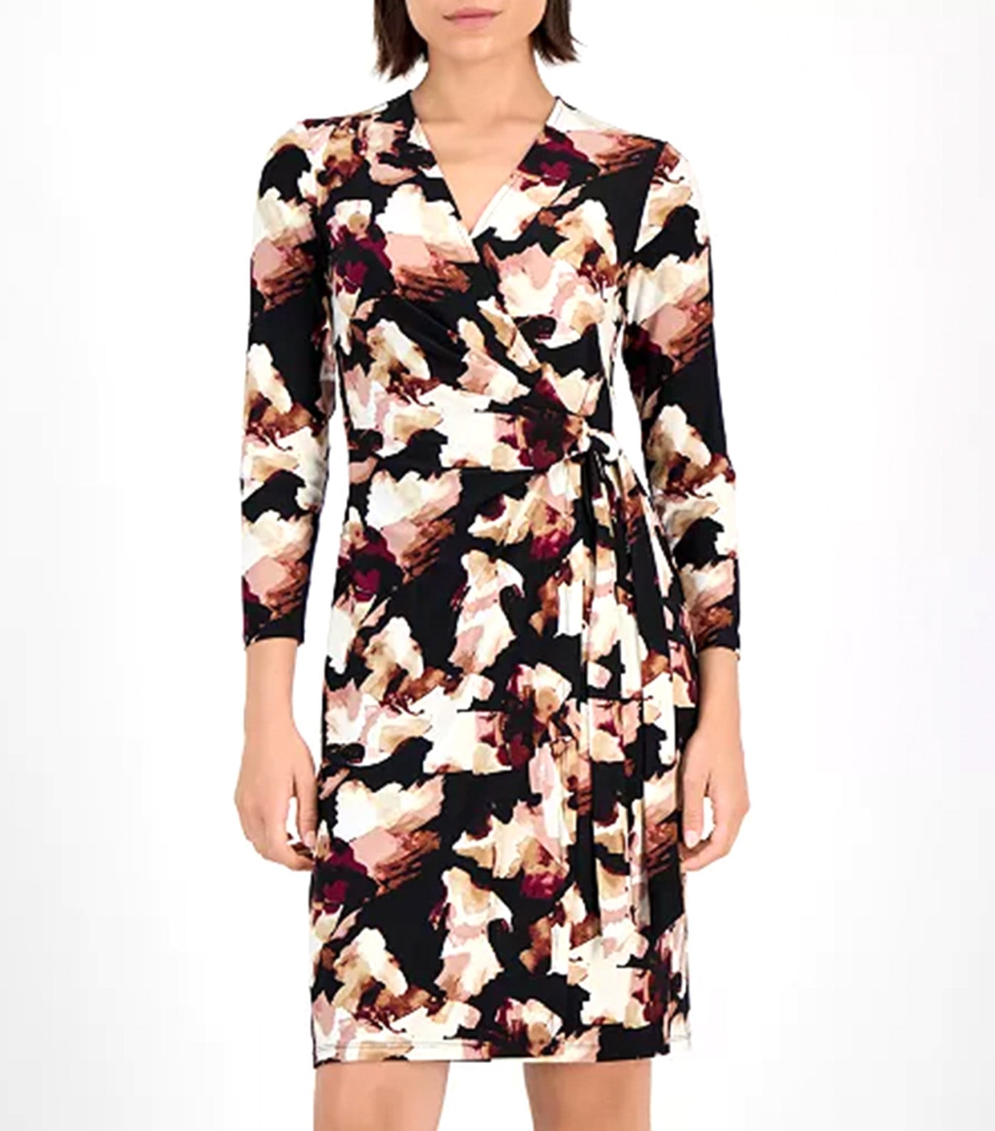 Women's Printed 3/4-Sleeve Wrap Dress Multi