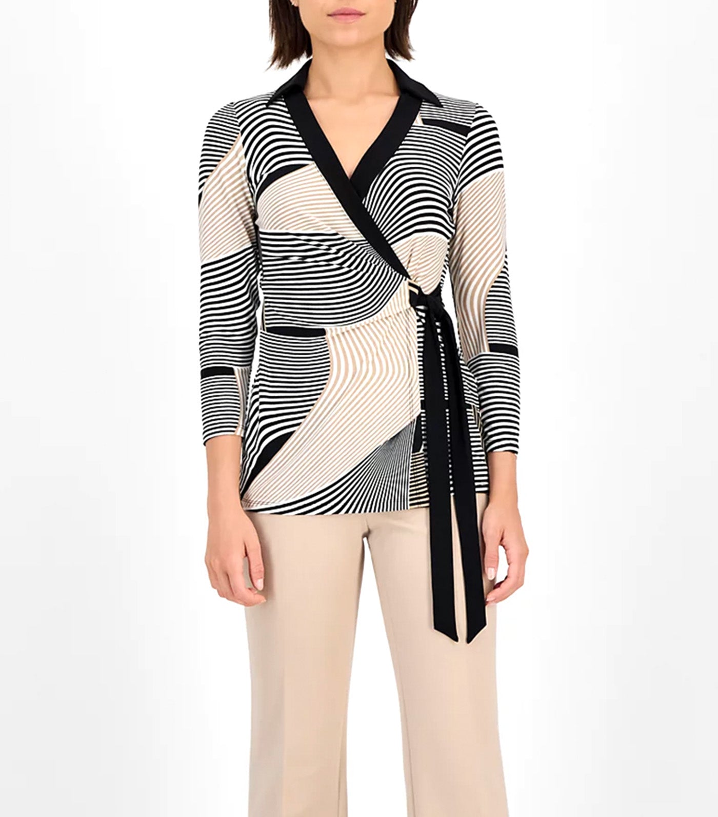 Women's Geo-Print 3/4-Sleeve Wrap Top Multi