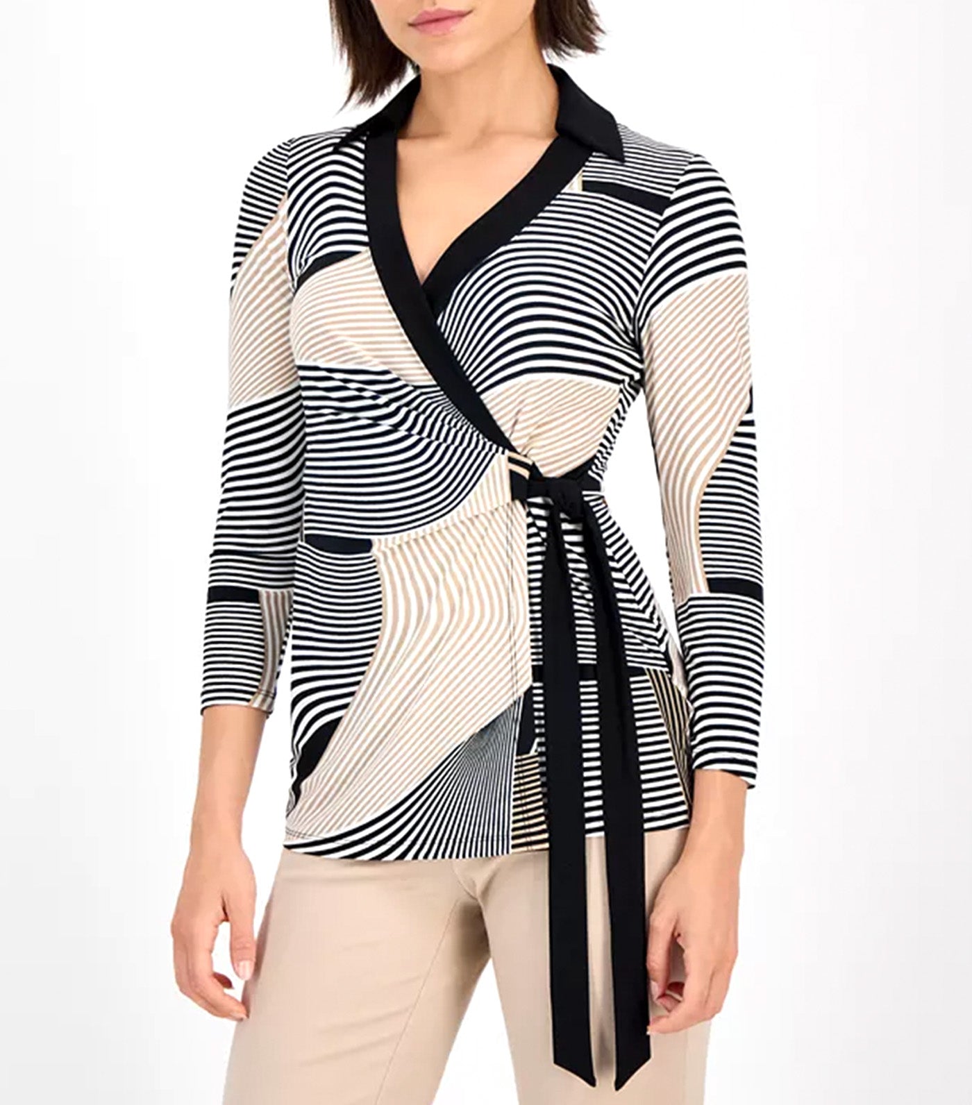 Women's Geo-Print 3/4-Sleeve Wrap Top Multi