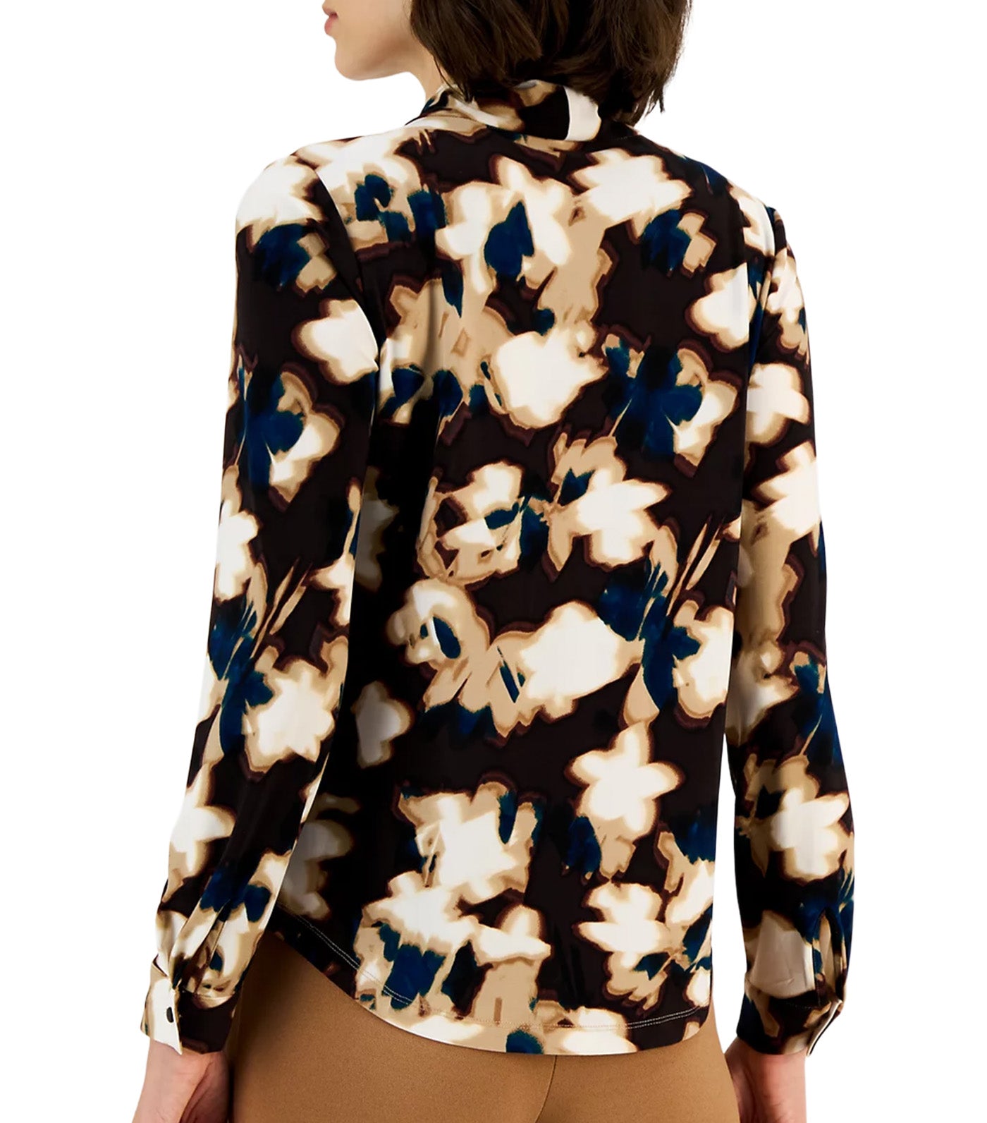 Women's Scarf-Neck Printed Blouse Black Multi