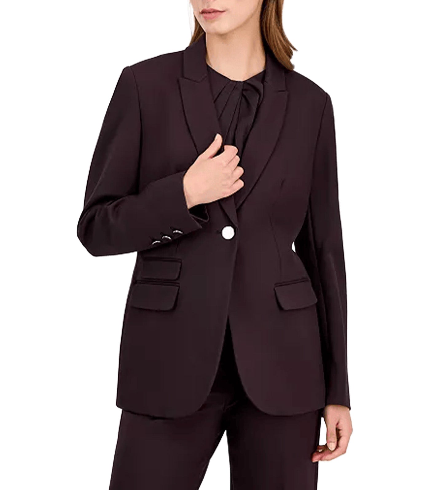 Women's Curved-Lapel Double-Pocket Blazer Dark Brown