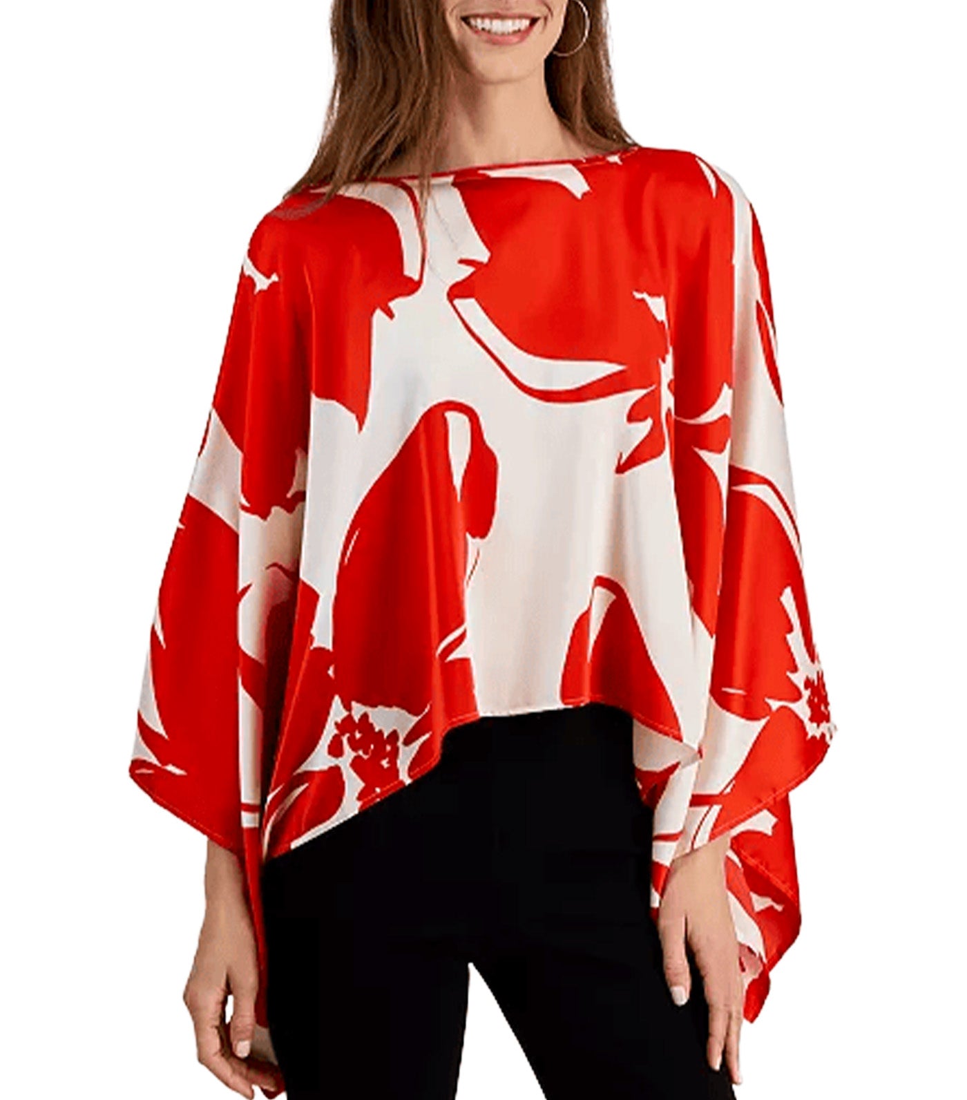 Women's Printed Dolman-Sleeve Cape Blouse Red Multi