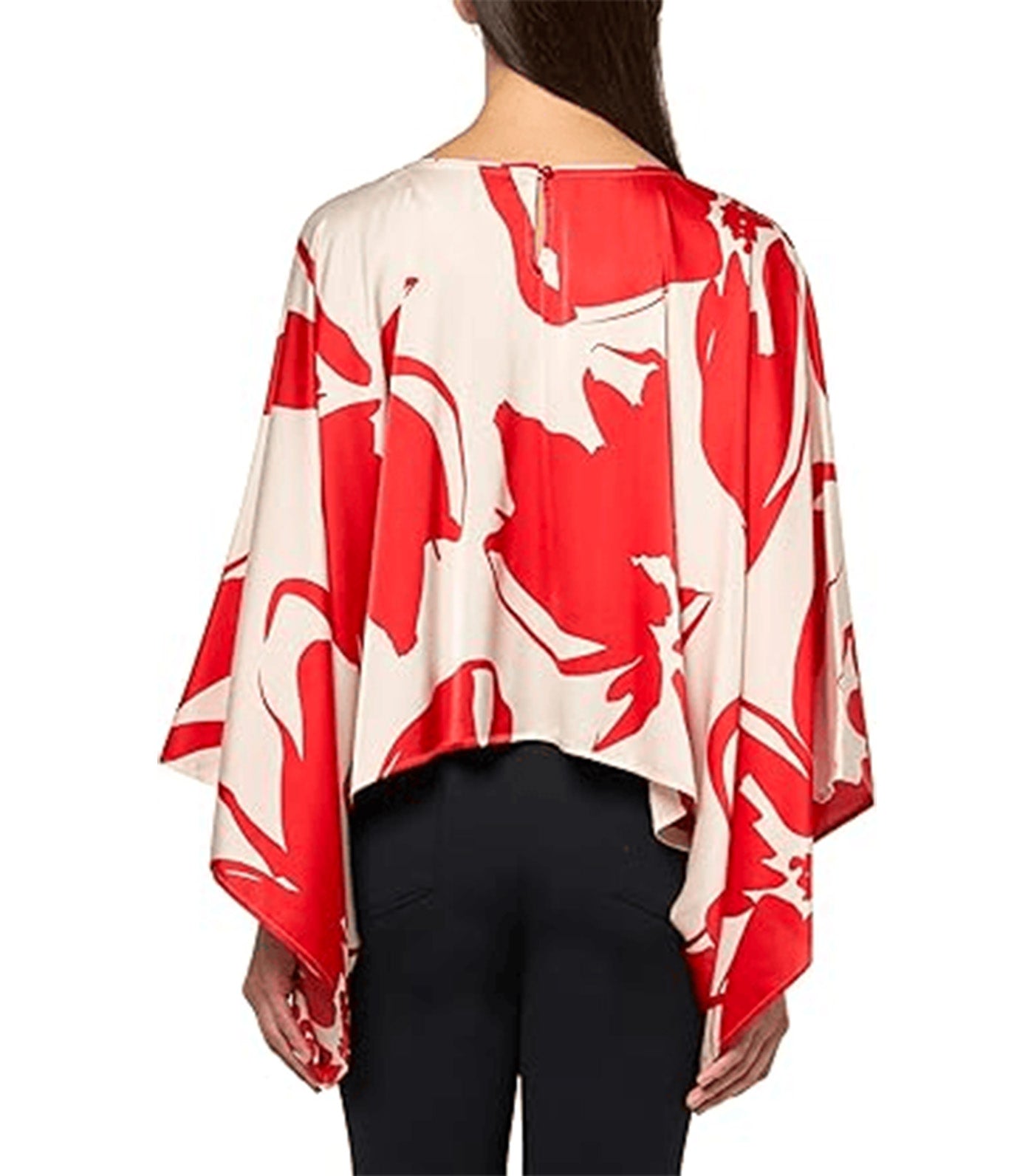 Women's Printed Dolman-Sleeve Cape Blouse Red Multi