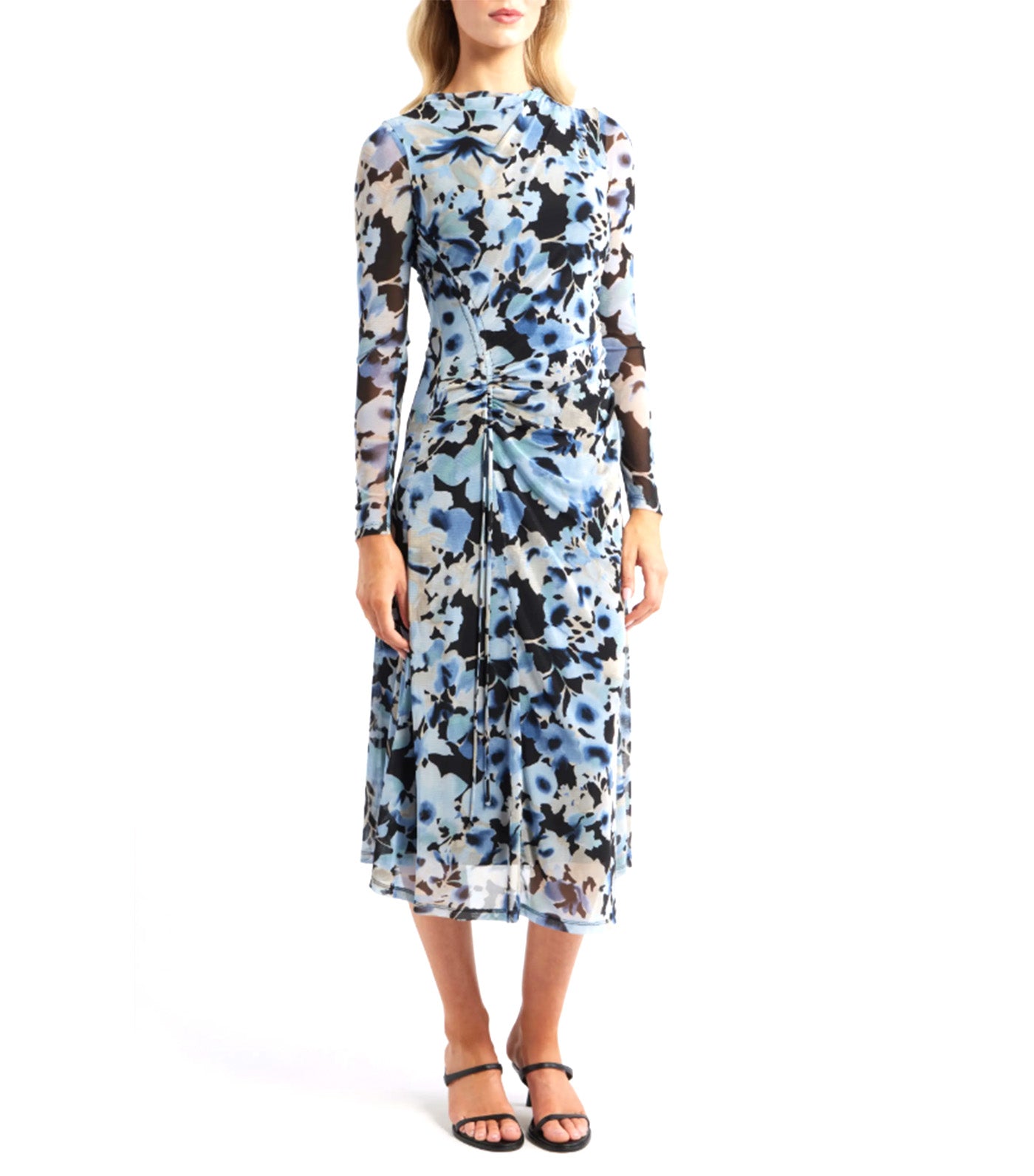 Anne Klein Ruched Long Sleeve Maxi Dress Black Multi 