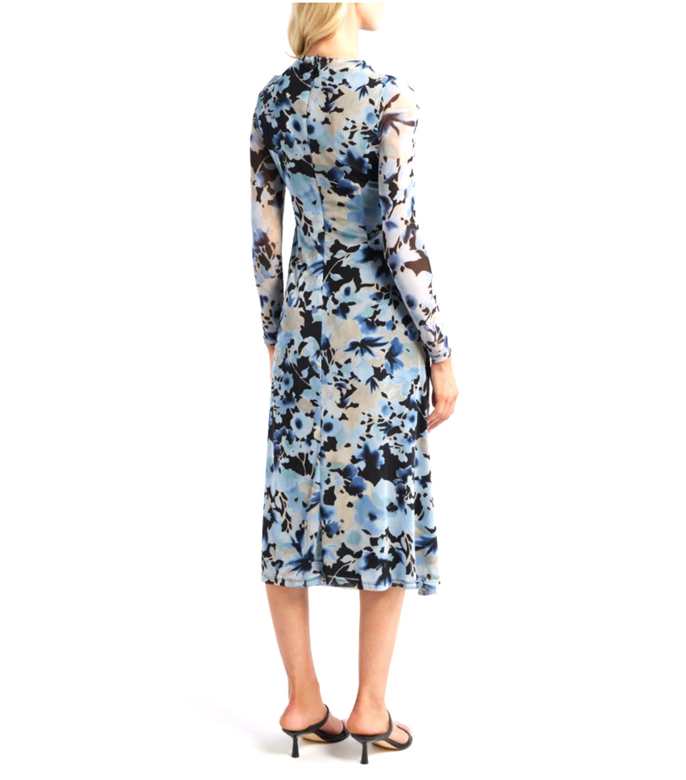 Anne Klein Ruched Long Sleeve Maxi Dress Black Multi 