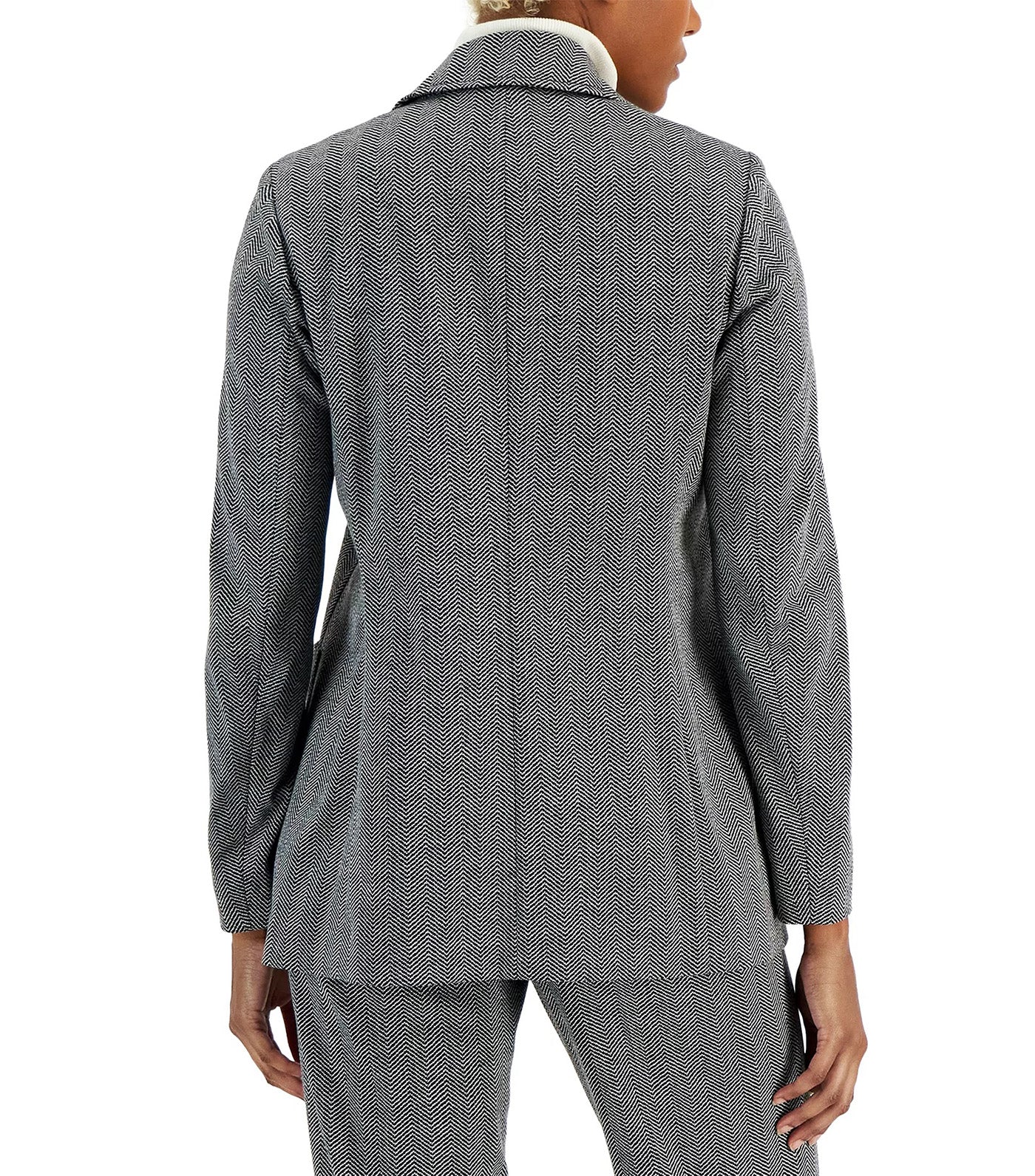 Anne Klein Women's Notched-Collar Herringbone Jacket Black Multi