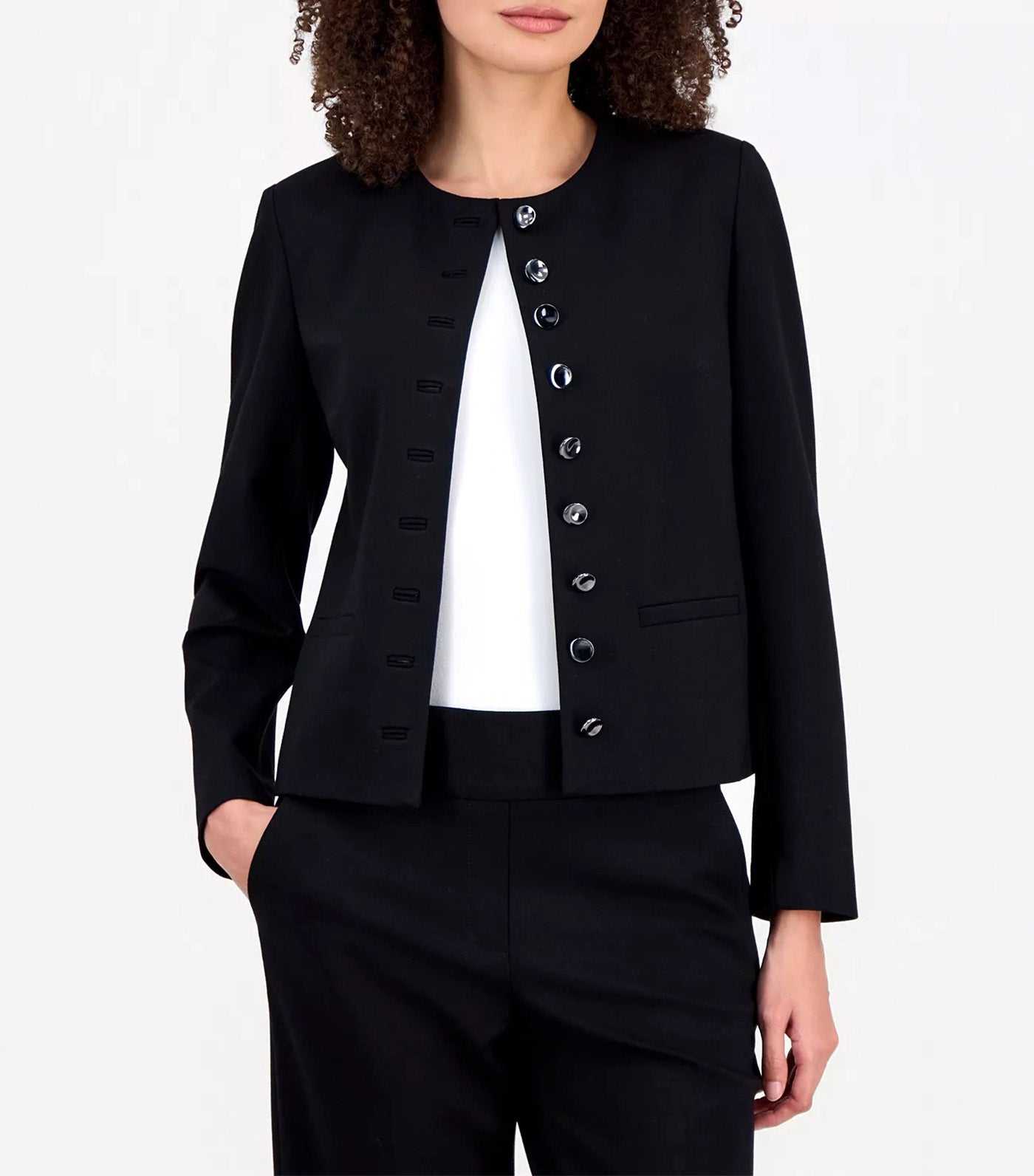 Anne Klein Women's Crewneck Button-Front Blazer Black