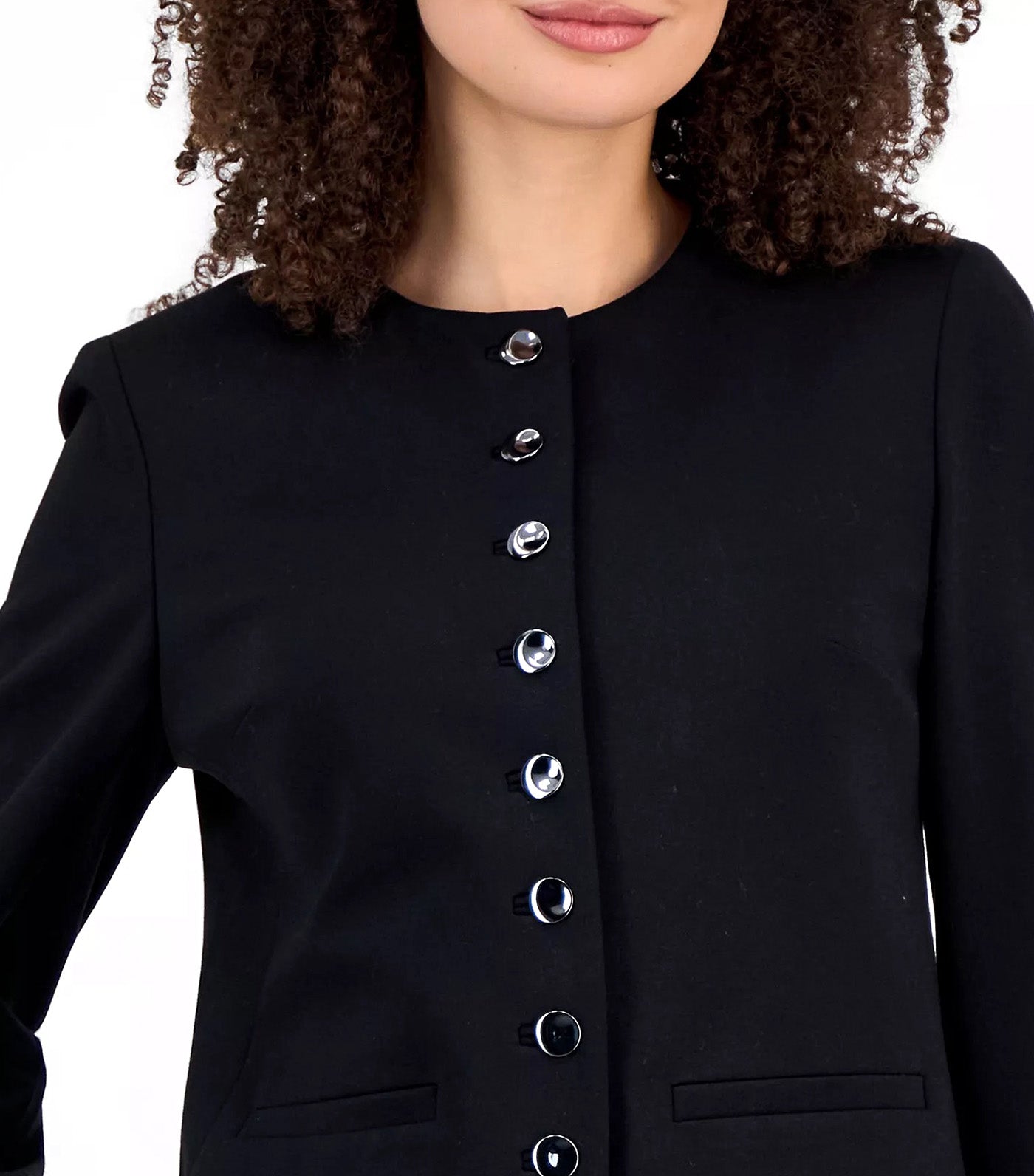 Anne Klein Women's Crewneck Button-Front Blazer Black