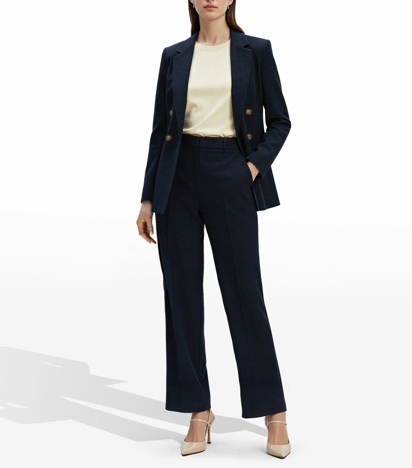 Anne Klein Faux Double Breasted Jacket Dark Blue