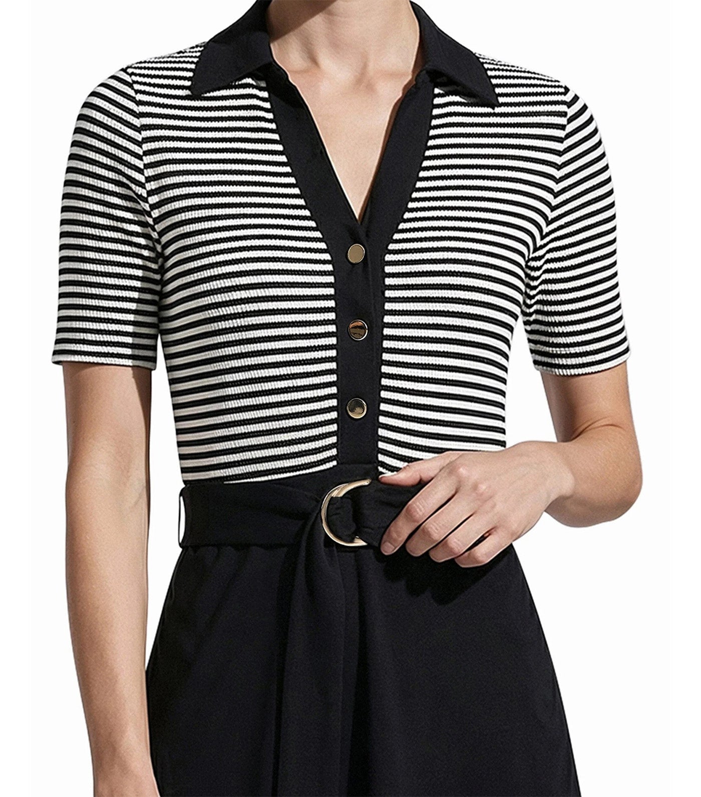 Collared Combo Midi A Line Midi Dress Black Multi