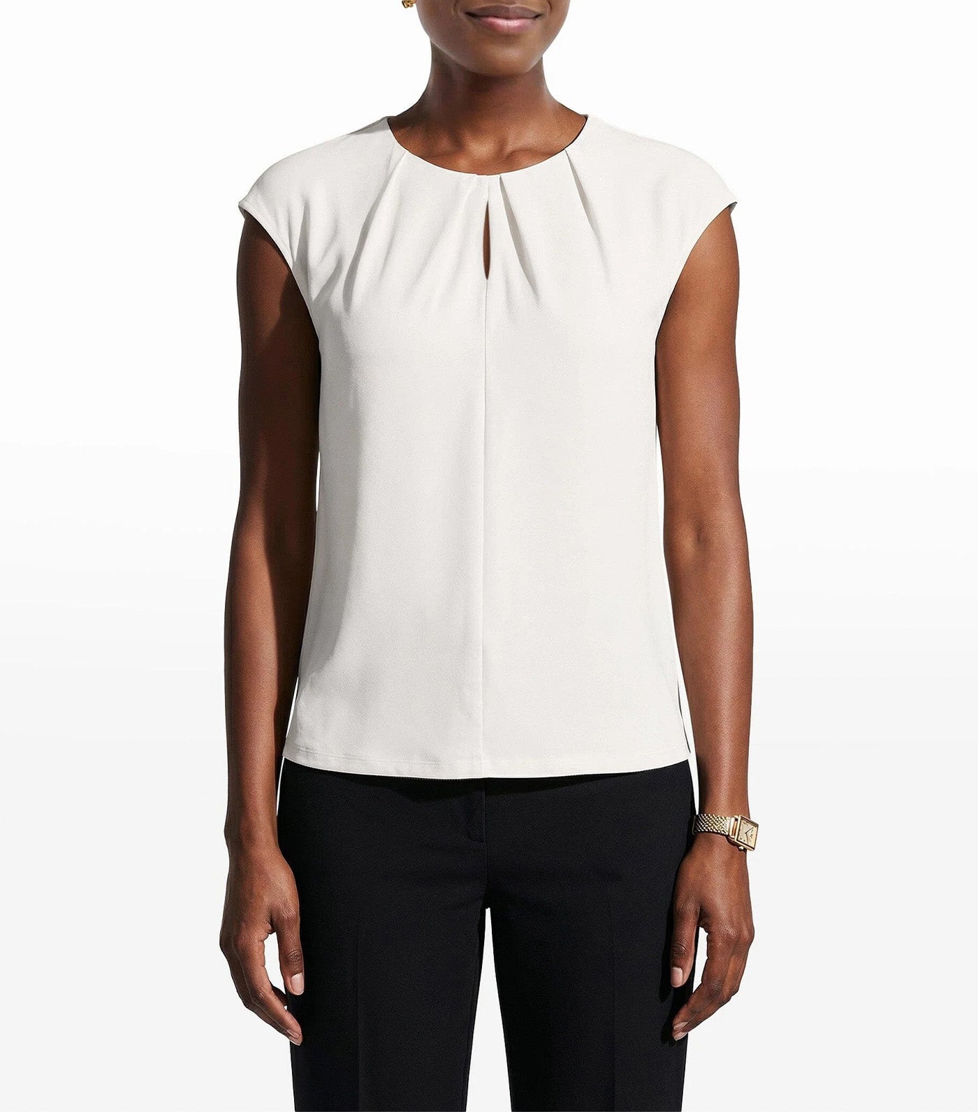 Pleated Front Top White