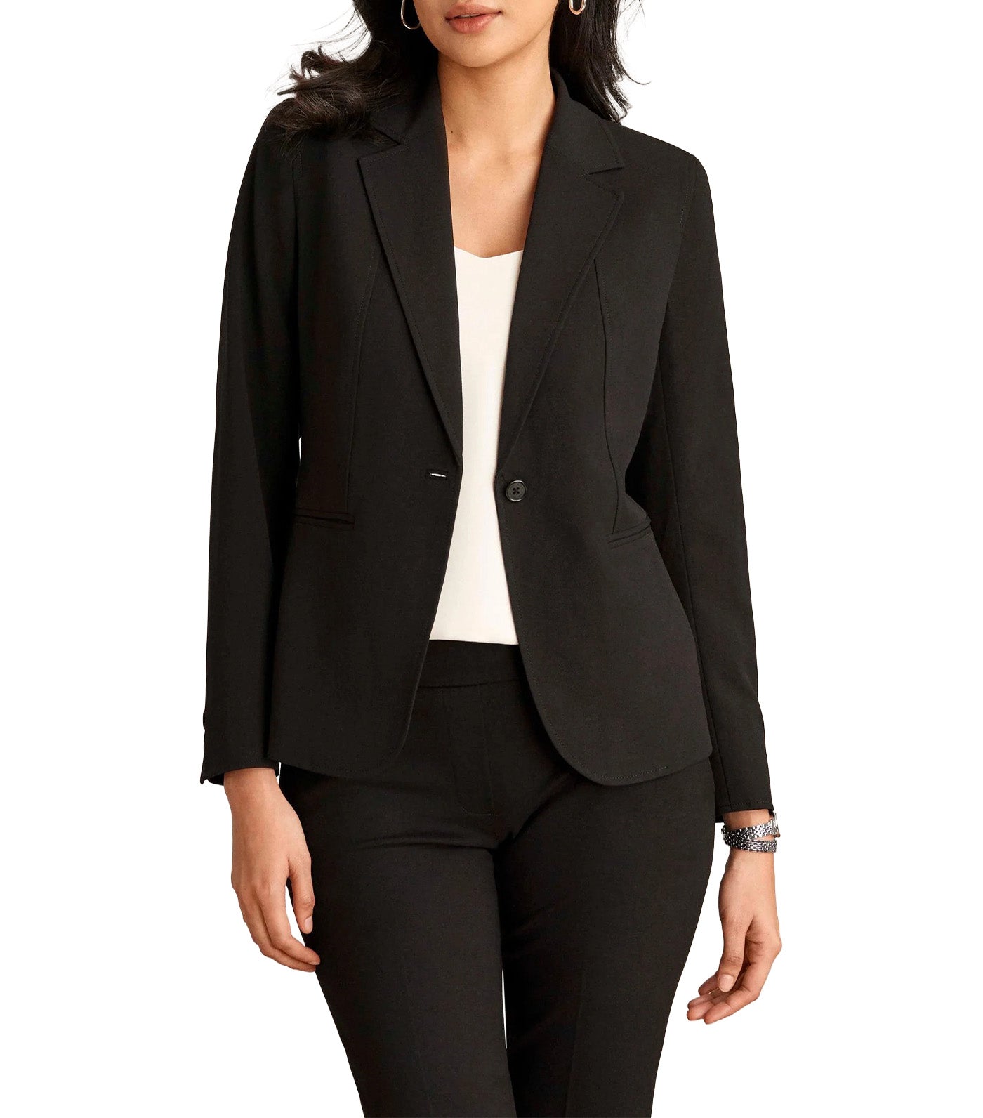 Notch Collar Blazer With Princess Seam Black