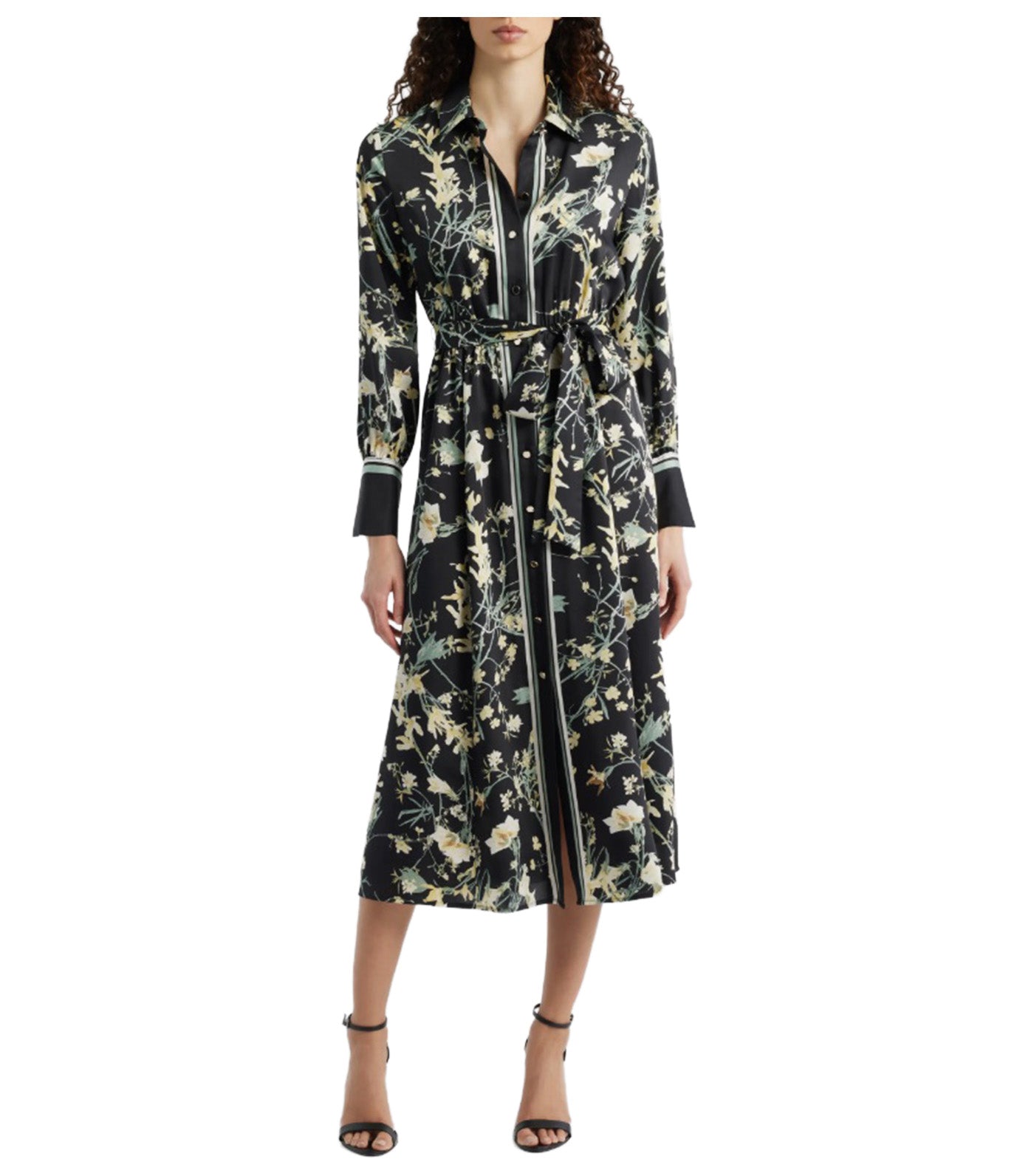 Floral Button-Up Shirt Dress Black Multi