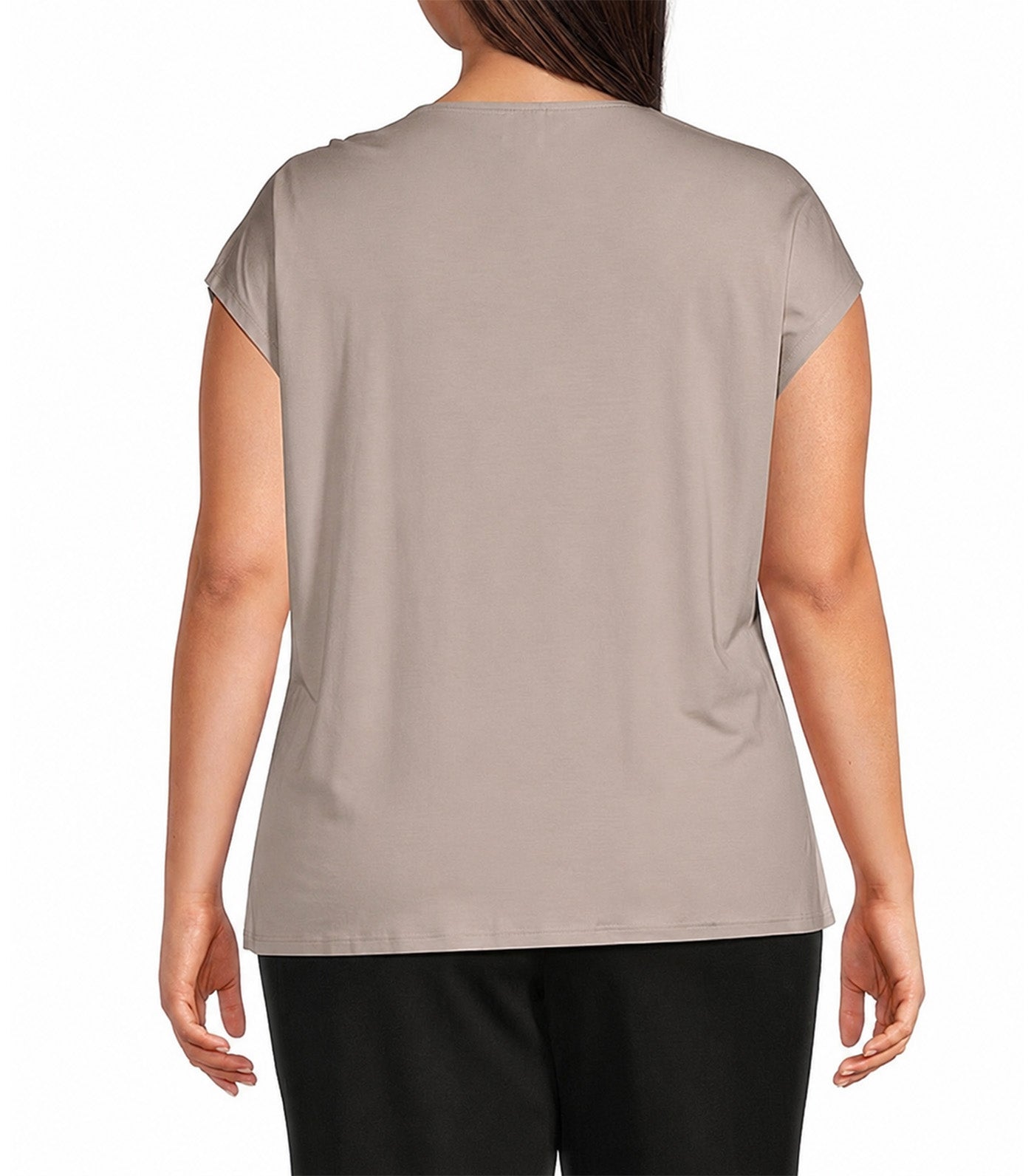 Round Neck Pleated Cap Sleeve Top Taupe