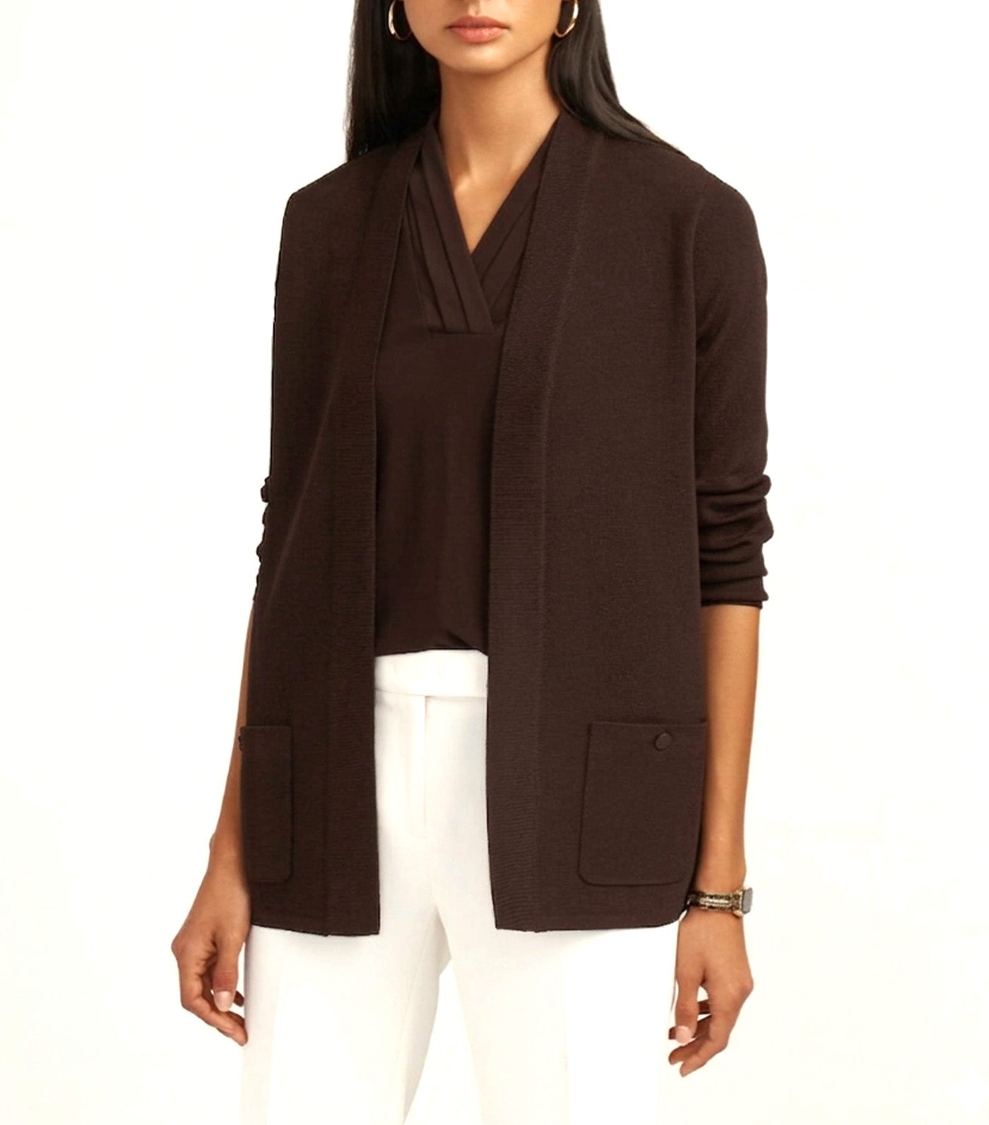 Petite Two Pocket Malibu Cardigan Dark Brown