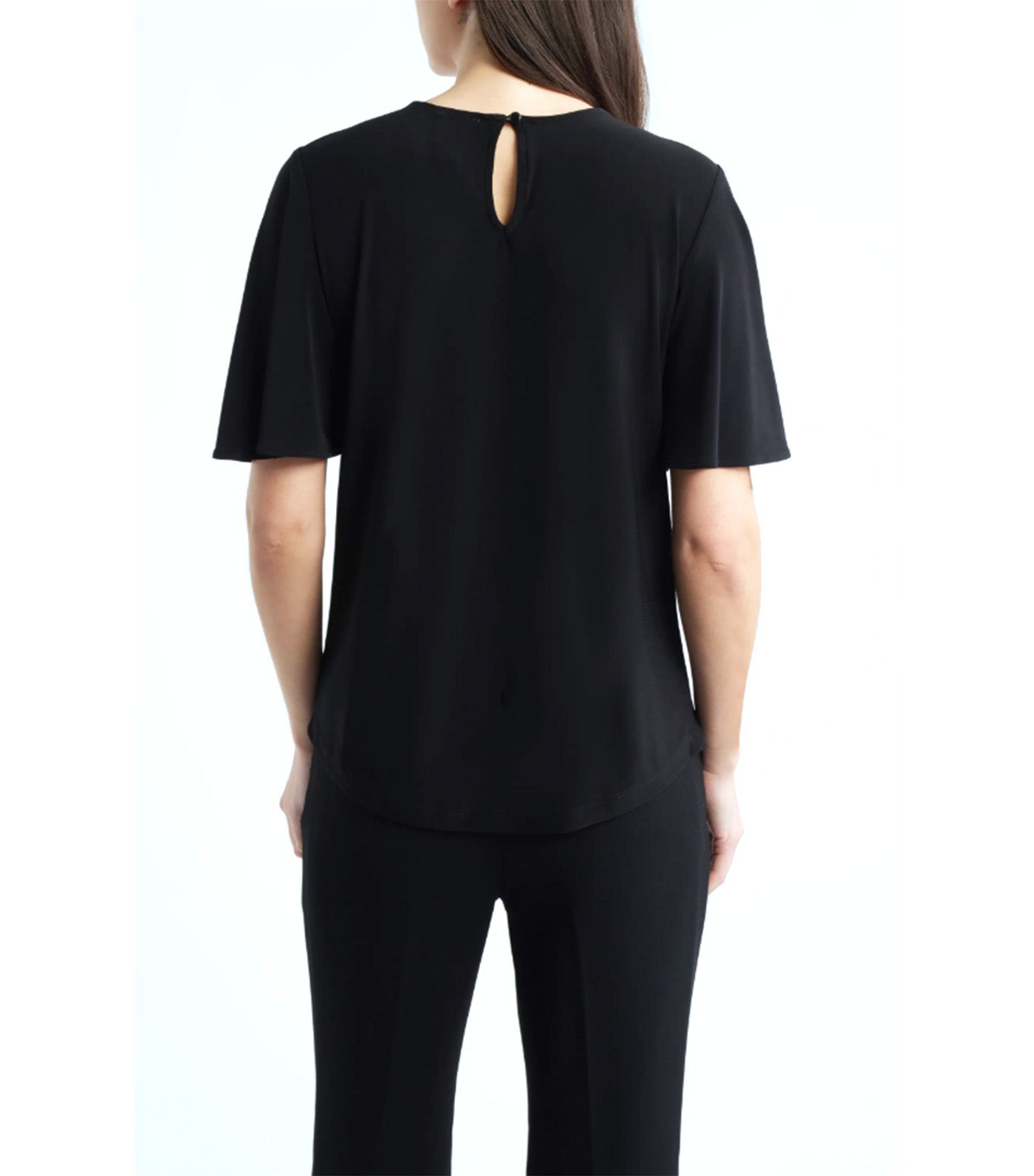 Pleat Neck Bell Sleeve Top Black