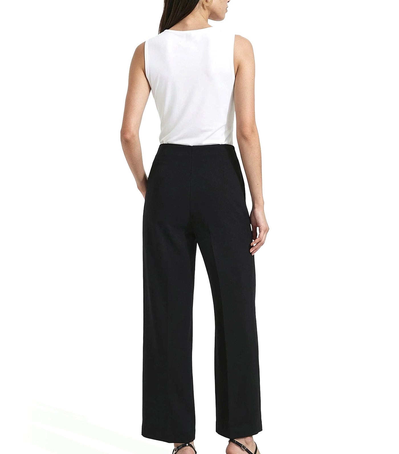 High Rise Pull-On Cropped Wide Leg Pants Black