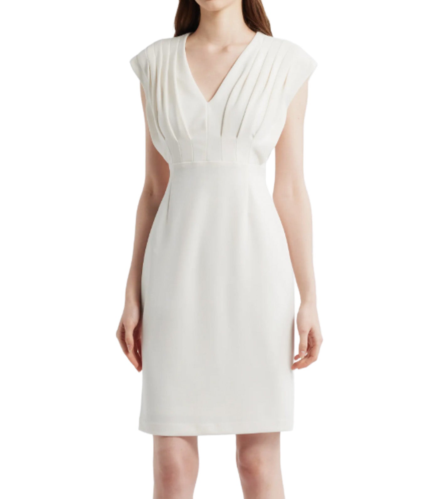 Anne Klein Pleated Bodice Sheath Dress White